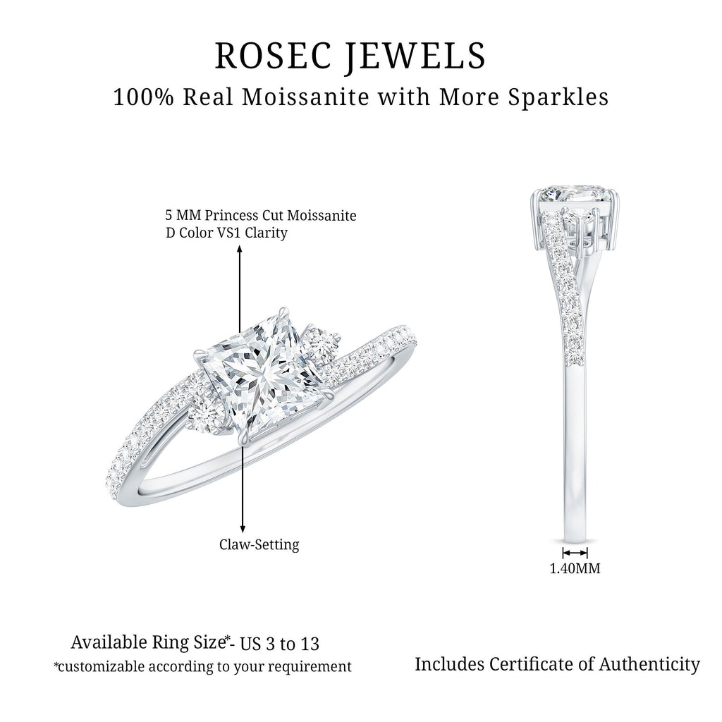 Princess Cut Moissanite Bypass Engagement Ring