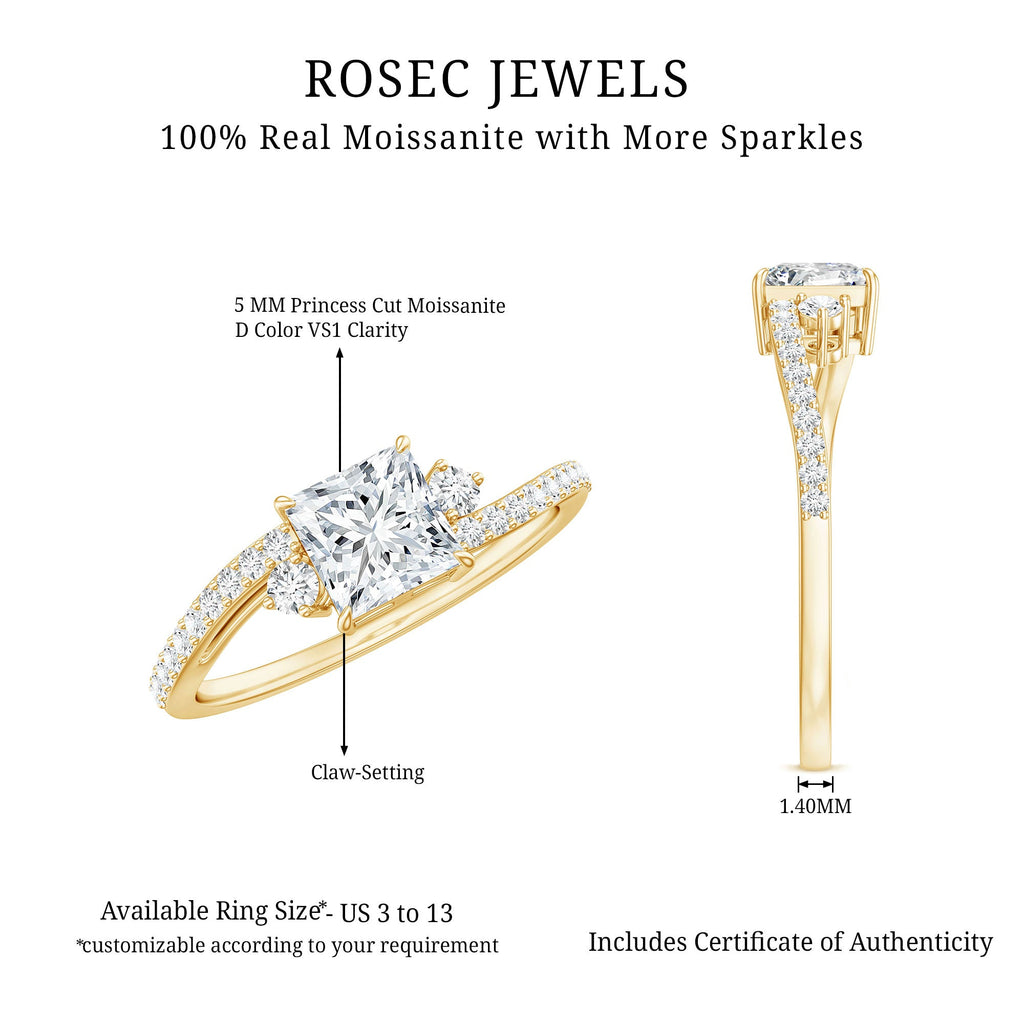 Princess Cut Moissanite Bypass Engagement Ring