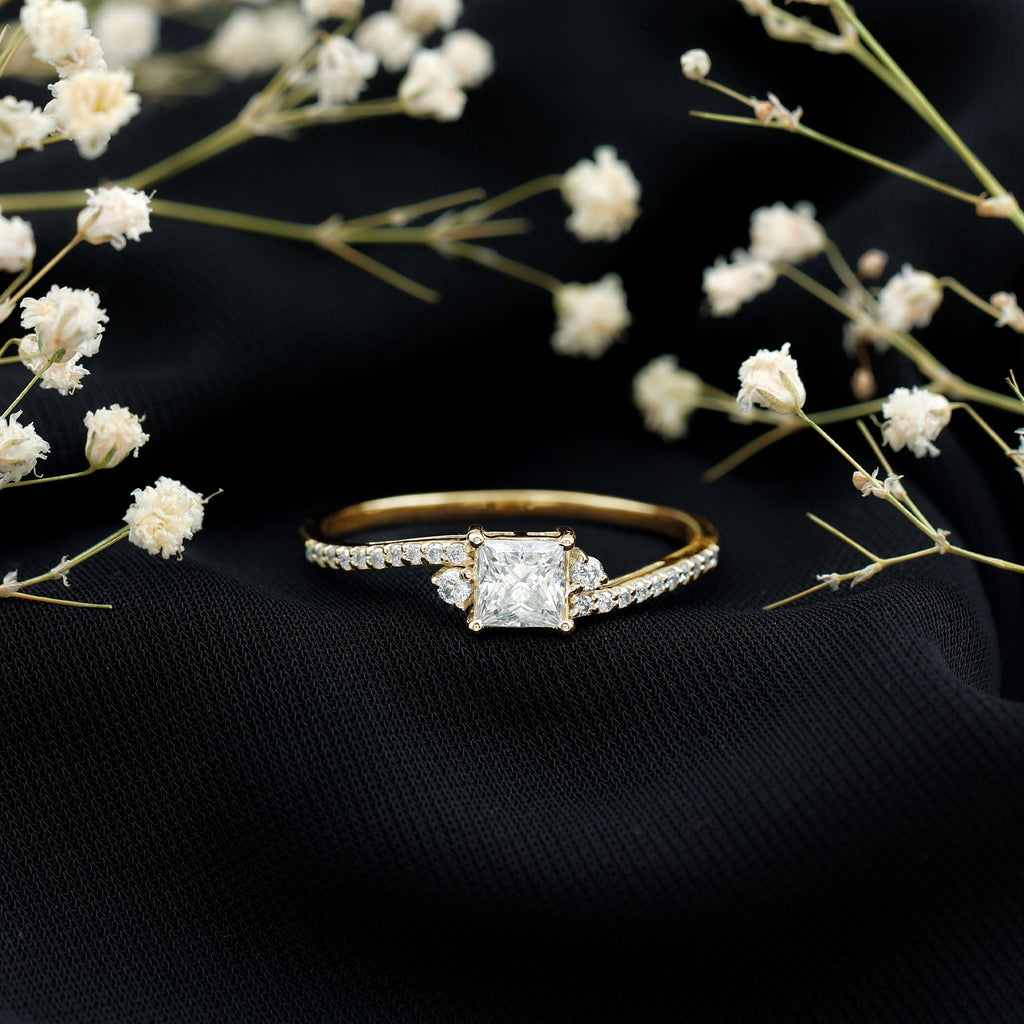 Princess Cut Moissanite Bypass Engagement Ring