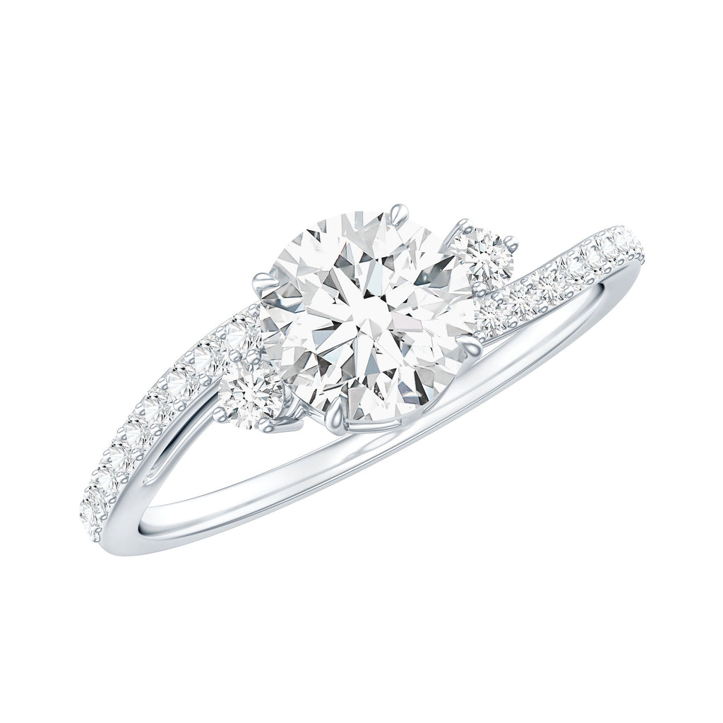 Round Shape Moissanite Bypass Engagement Ring with Side Stones