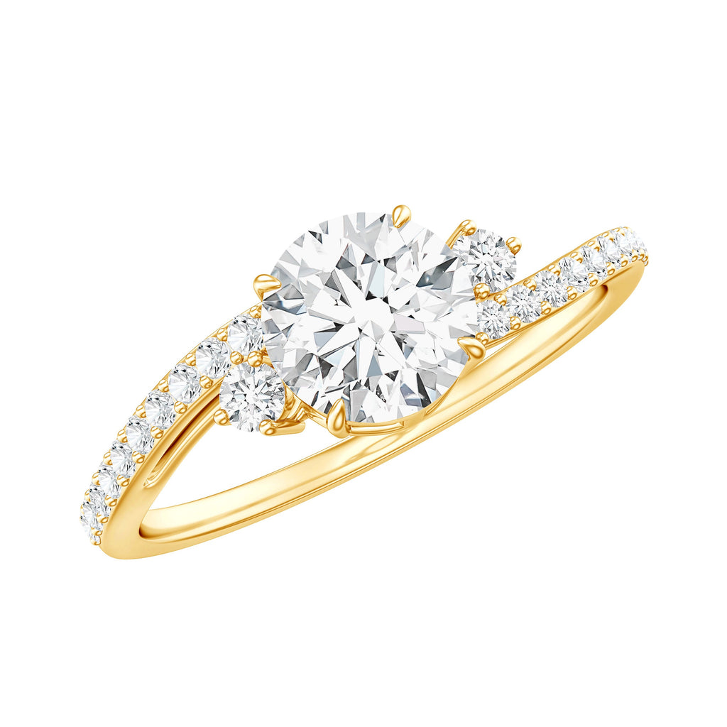 Round Shape Moissanite Bypass Engagement Ring with Side Stones