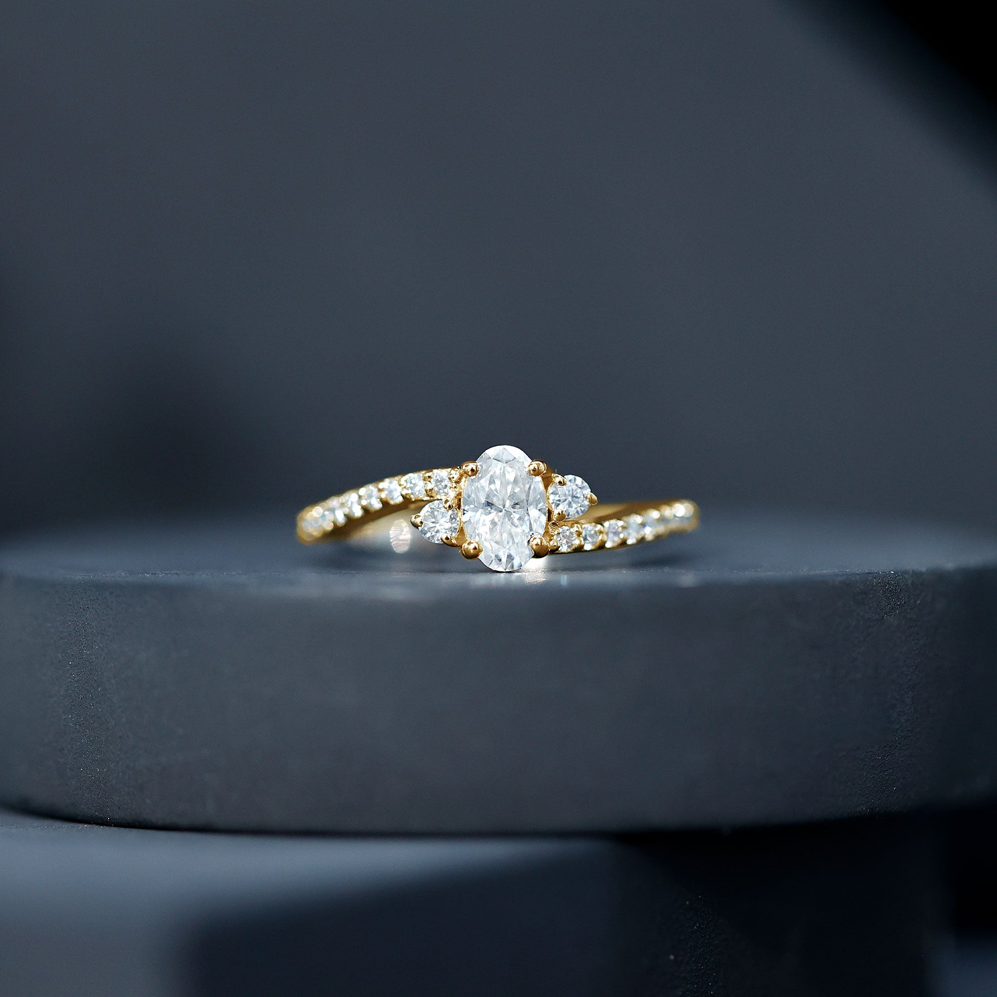 Oval Moissanite Bypass Engagement Ring with Side Stones