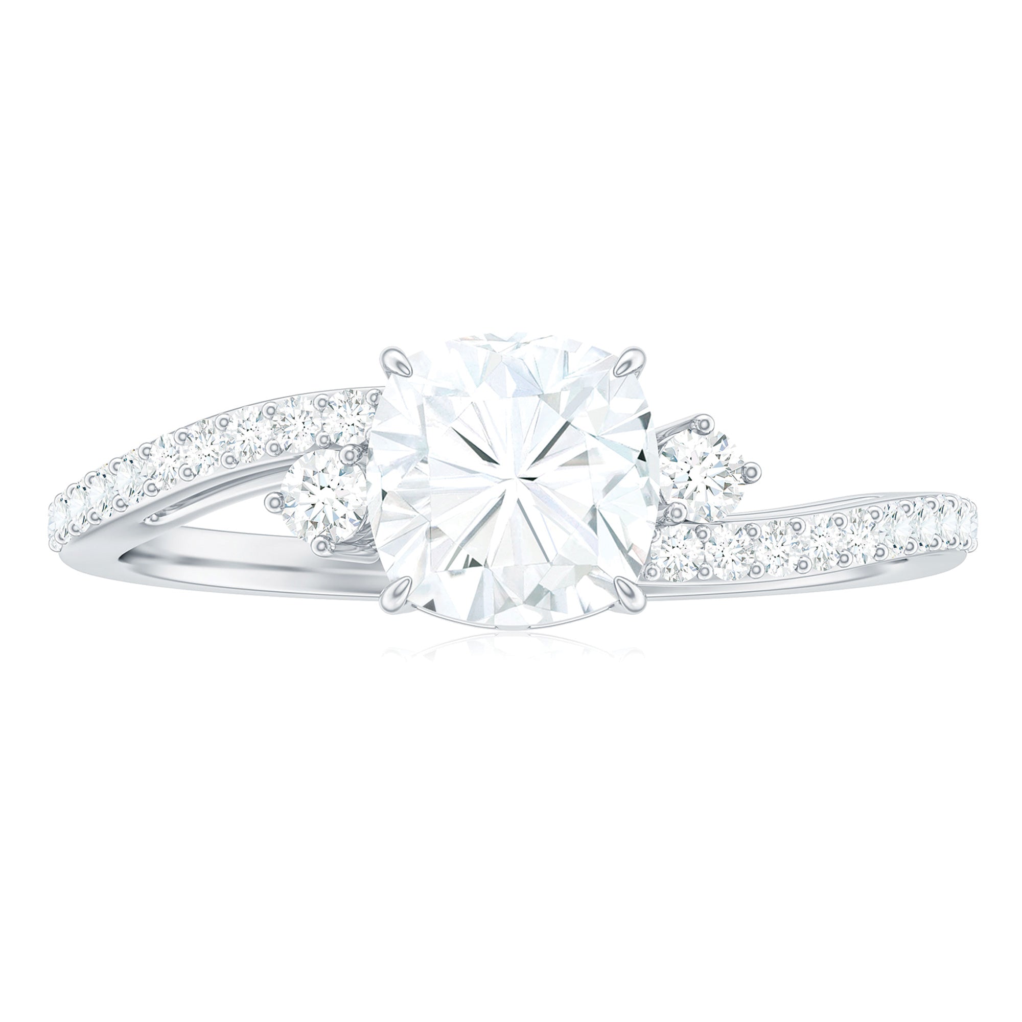 1.7 Carat Cushion Cut Moissanite Bypass Engagement Ring for Women
