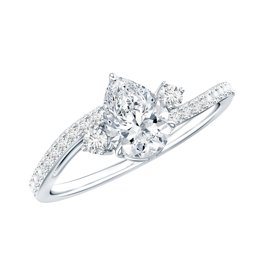 Pear Cut Moissanite Bypass Engagement Ring with Side Stones