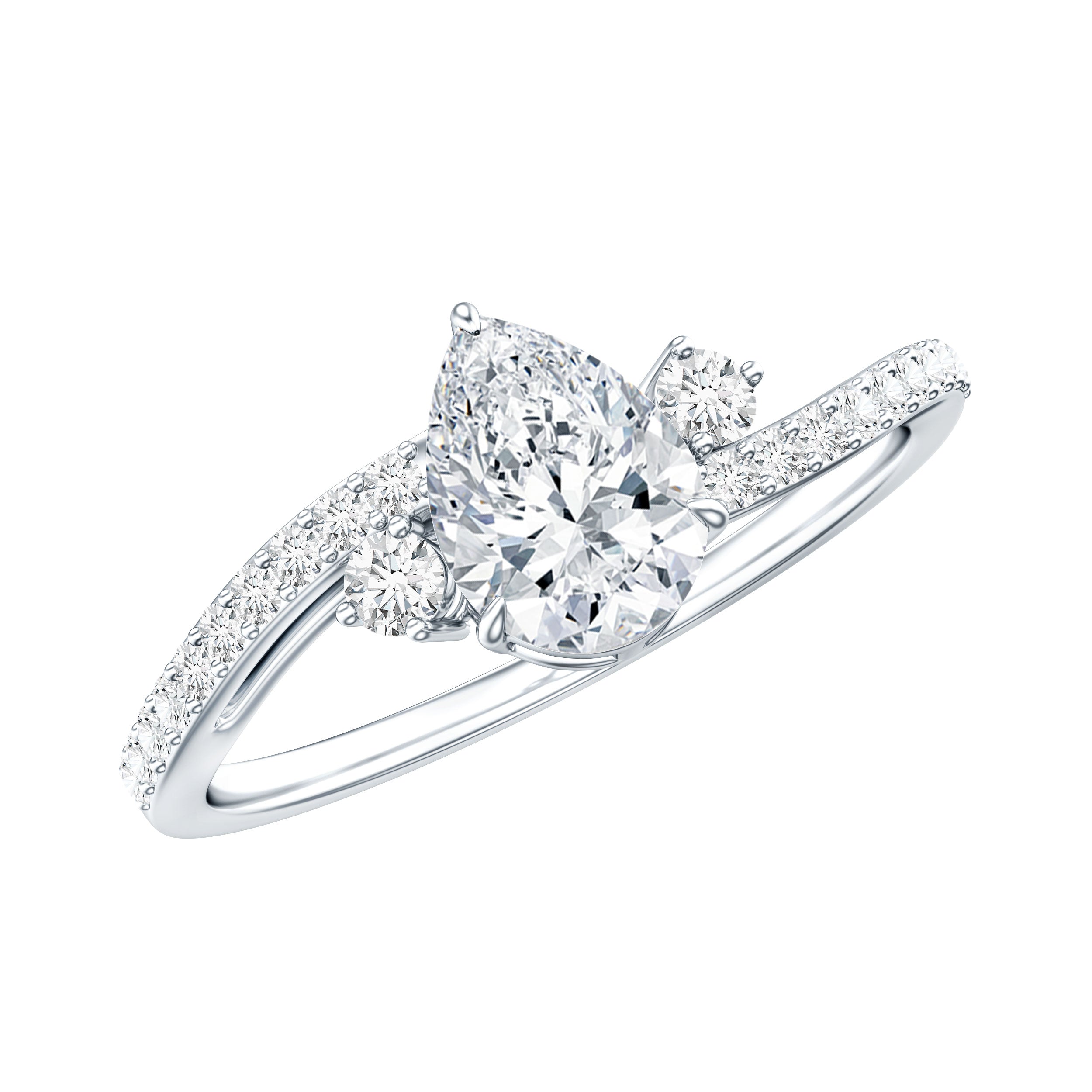 Pear Cut Moissanite Bypass Engagement Ring with Side Stones