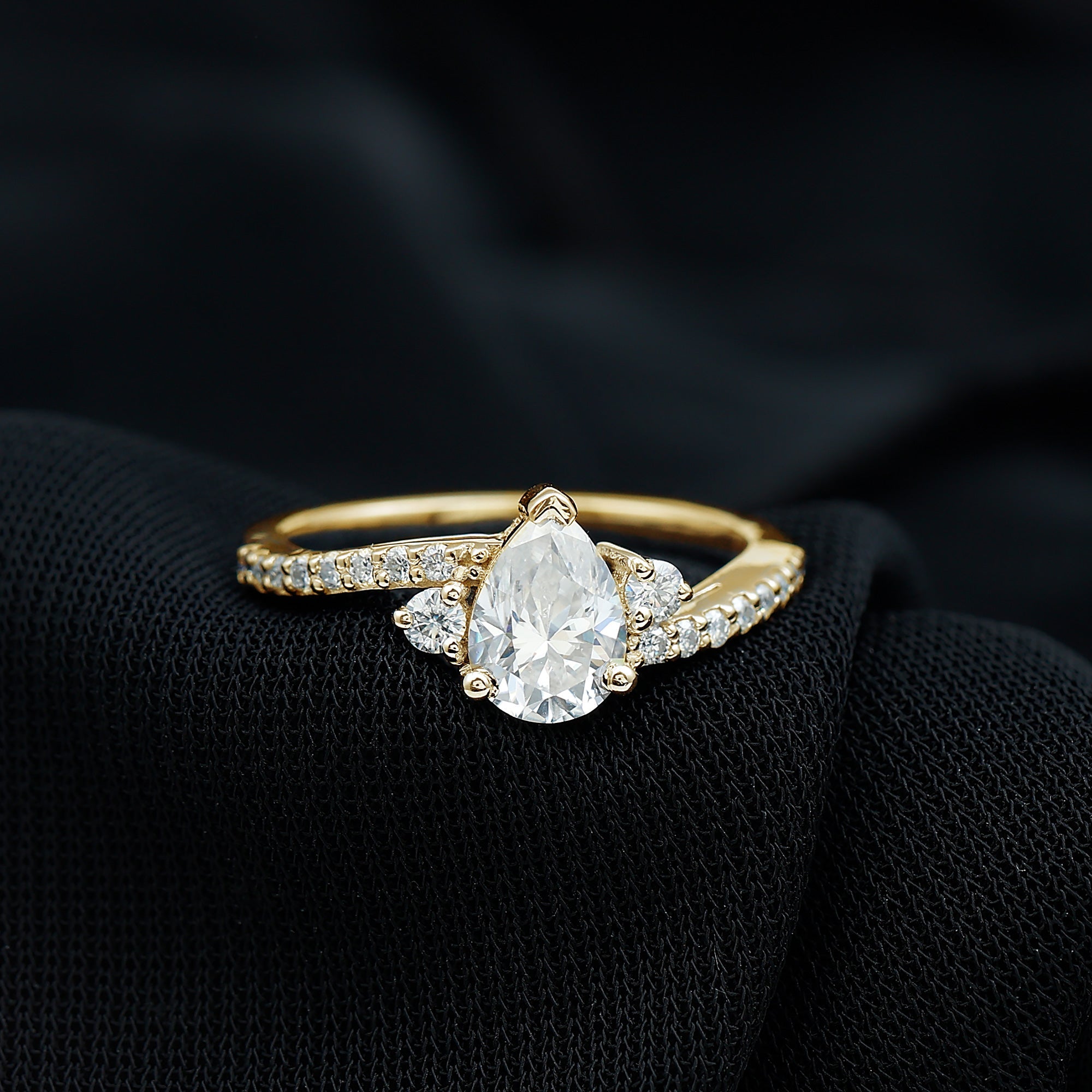 Pear Cut Moissanite Bypass Engagement Ring with Side Stones