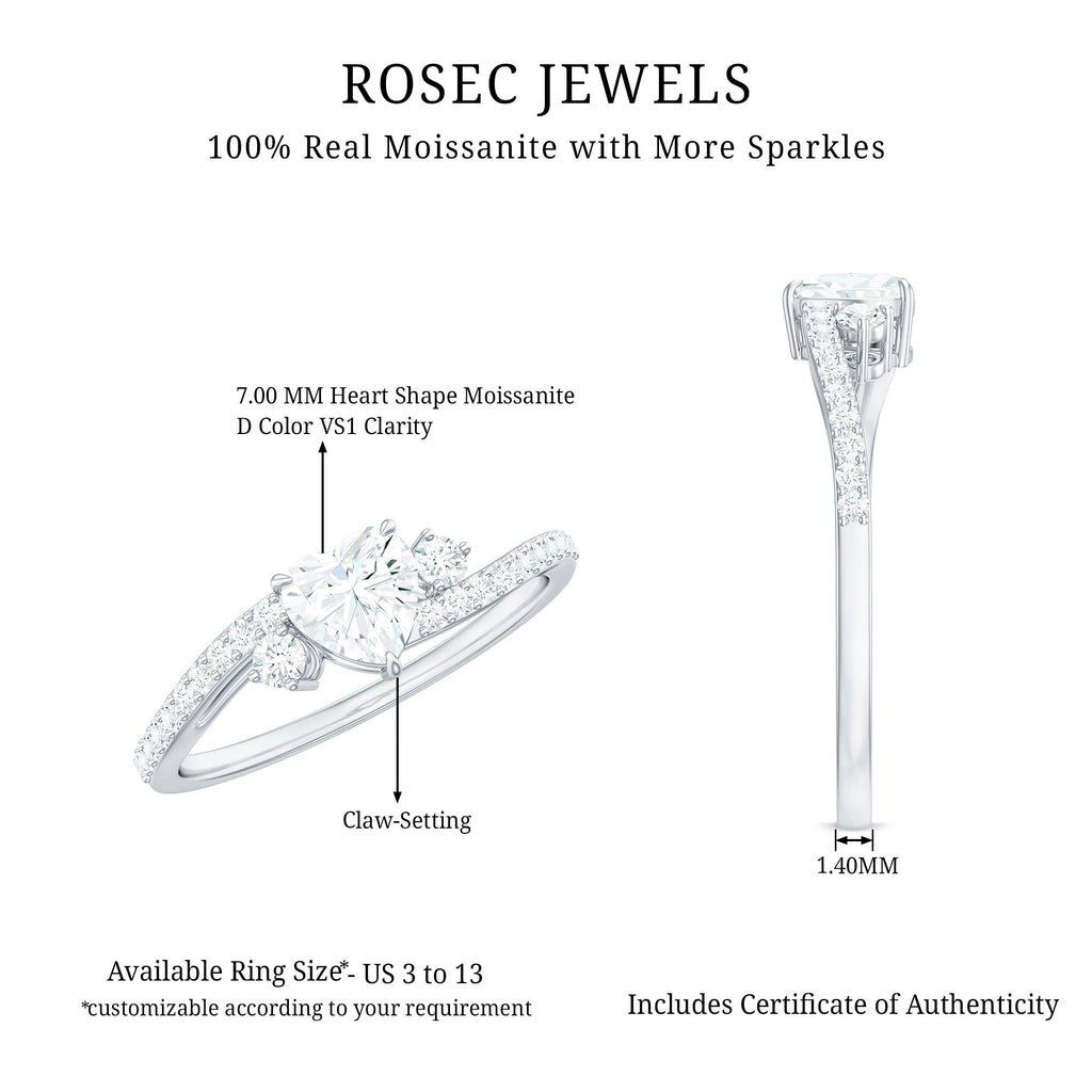Heart Shape Moissanite Bypass Engagement Ring for Her