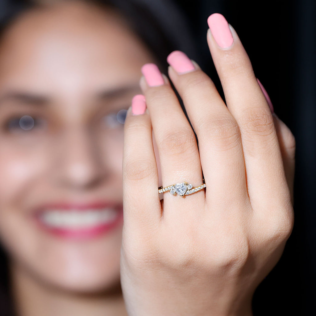 Heart Shape Moissanite Bypass Engagement Ring for Her