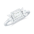 Princess Cut Moissanite Halo Engagement Ring with Certificate