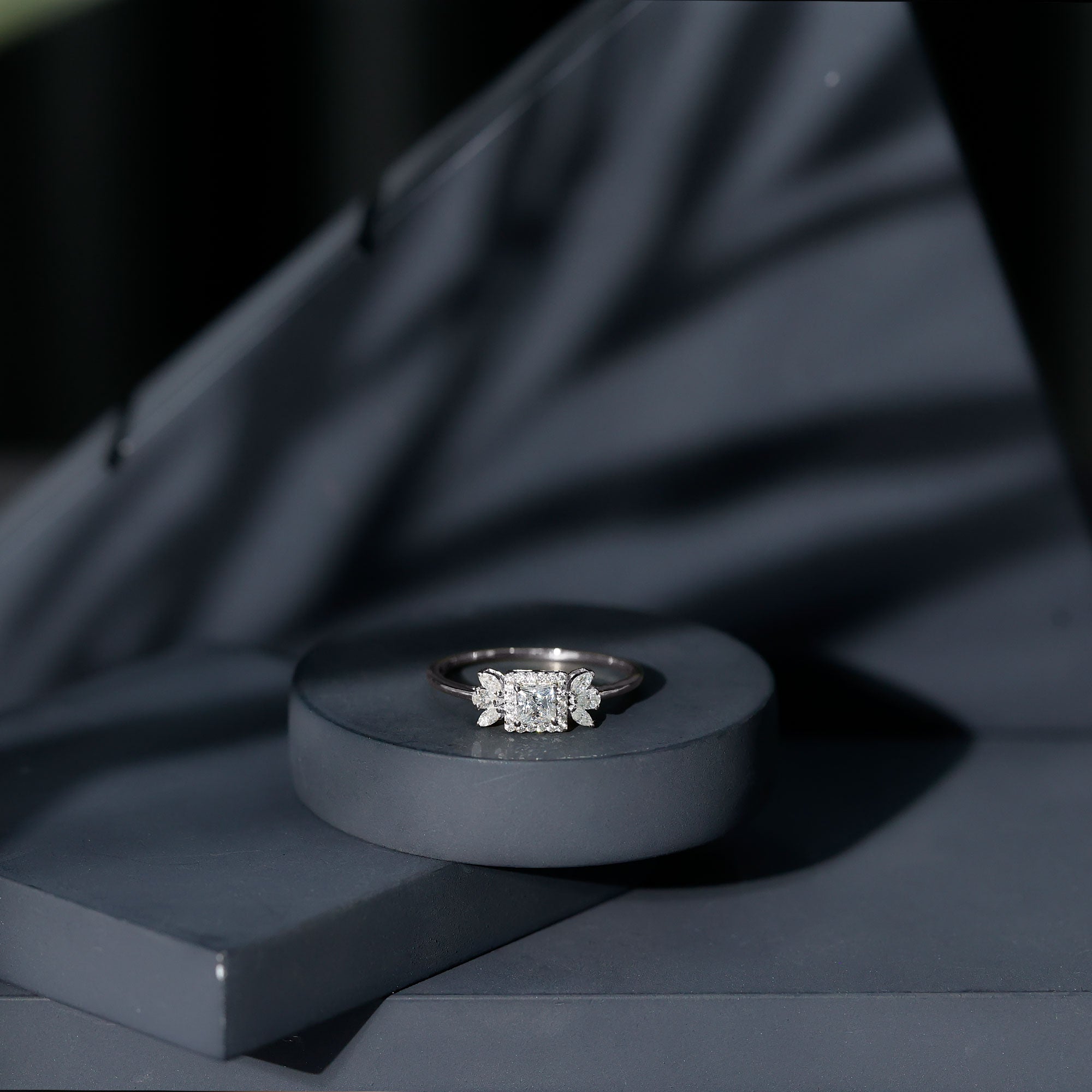 Princess Cut Moissanite Halo Engagement Ring with Certificate