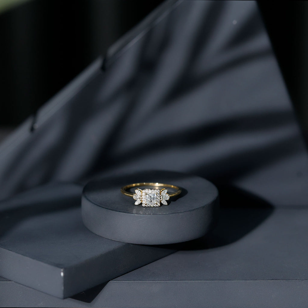 Princess Cut Moissanite Halo Engagement Ring with Certificate