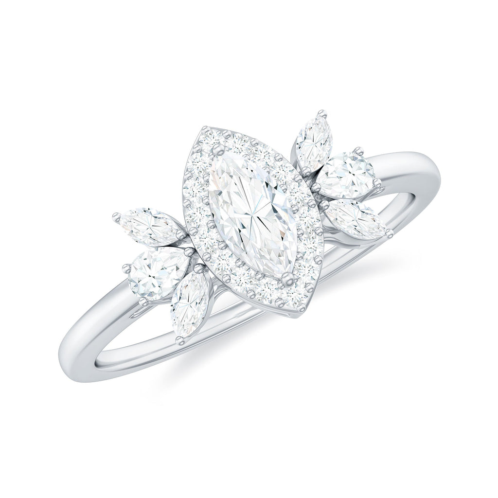 Certified Marquise Cut Moissanite Designer Halo Engagement Ring