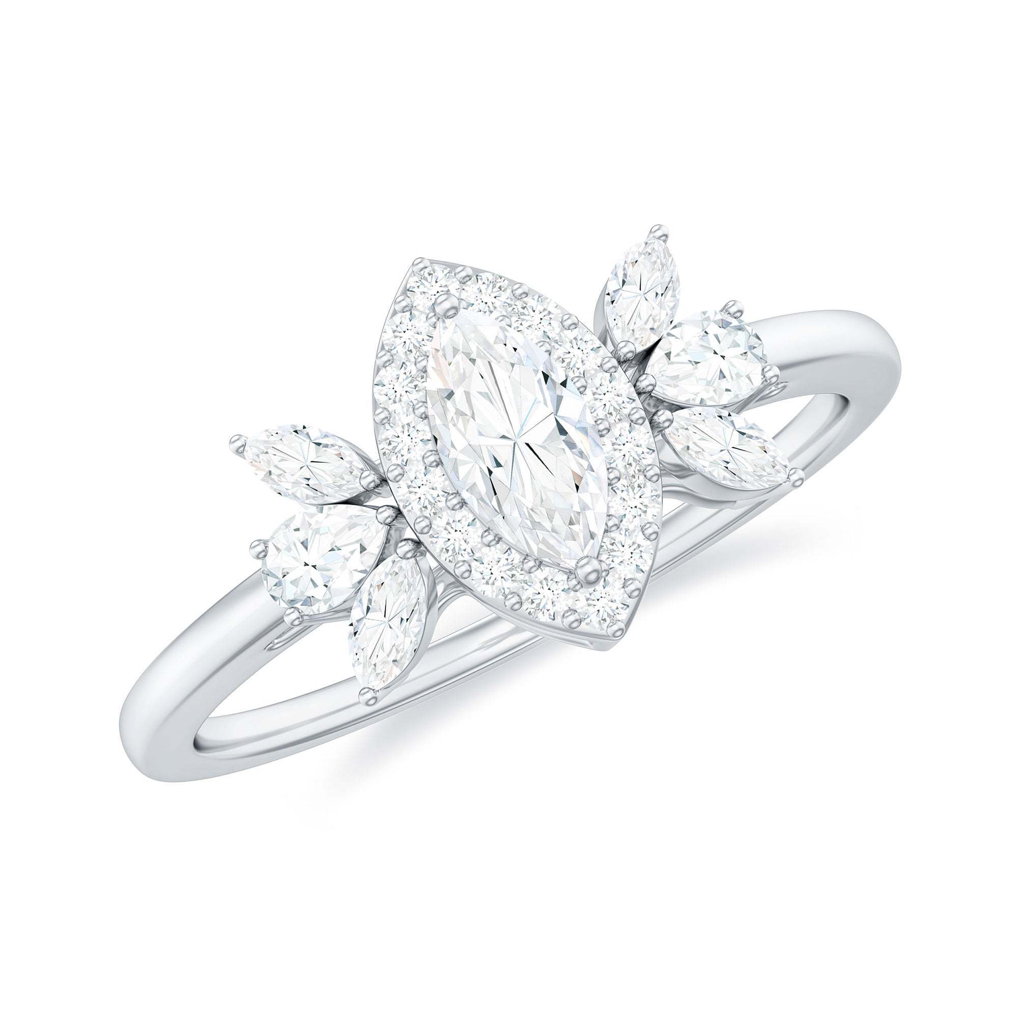 Certified Marquise Cut Moissanite Designer Halo Engagement Ring