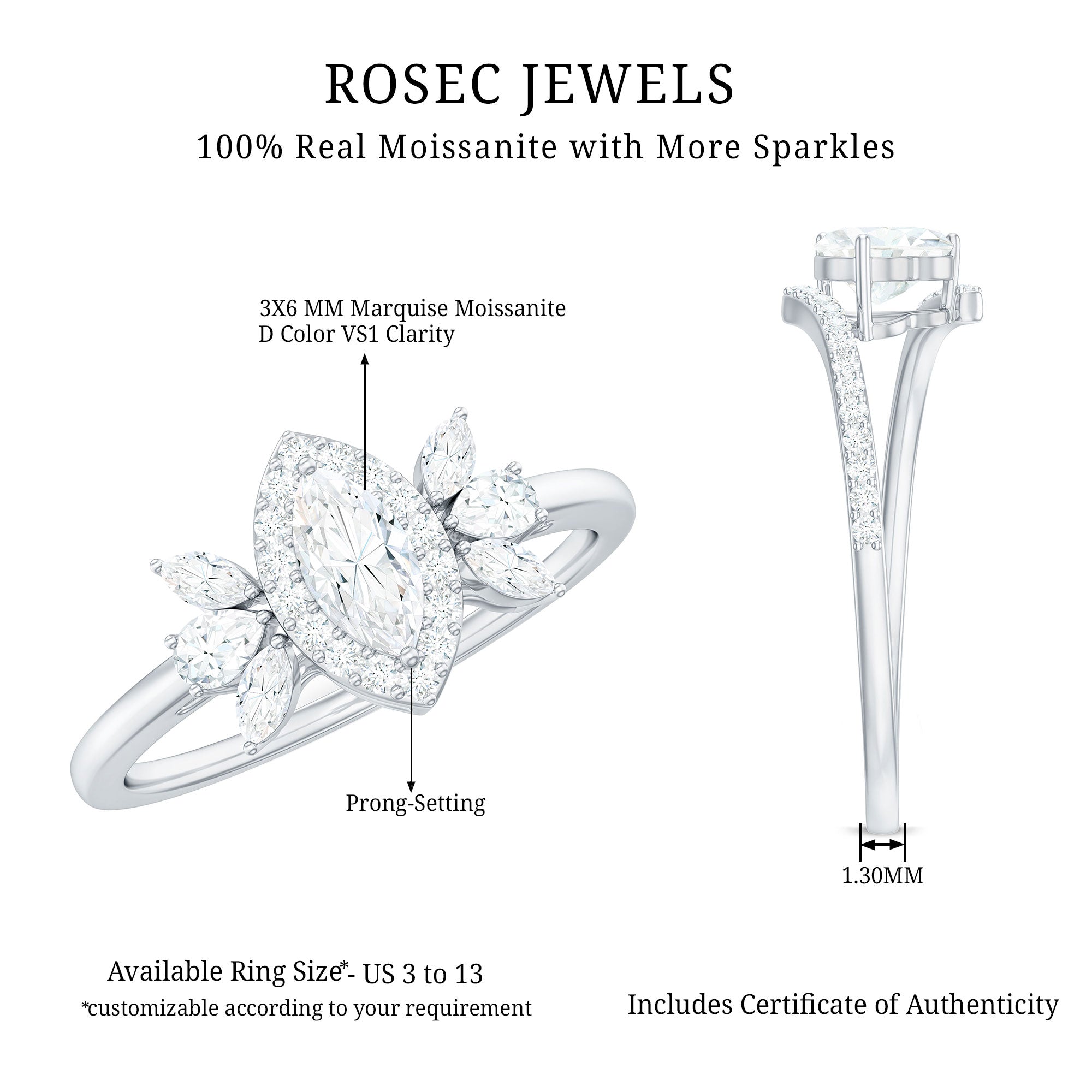 Certified Marquise Cut Moissanite Designer Halo Engagement Ring