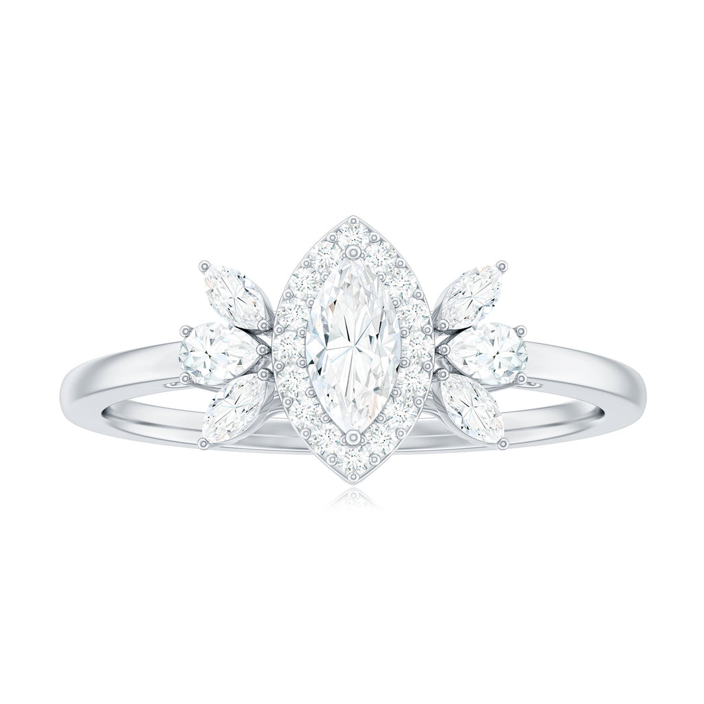 Certified Marquise Cut Moissanite Designer Halo Engagement Ring