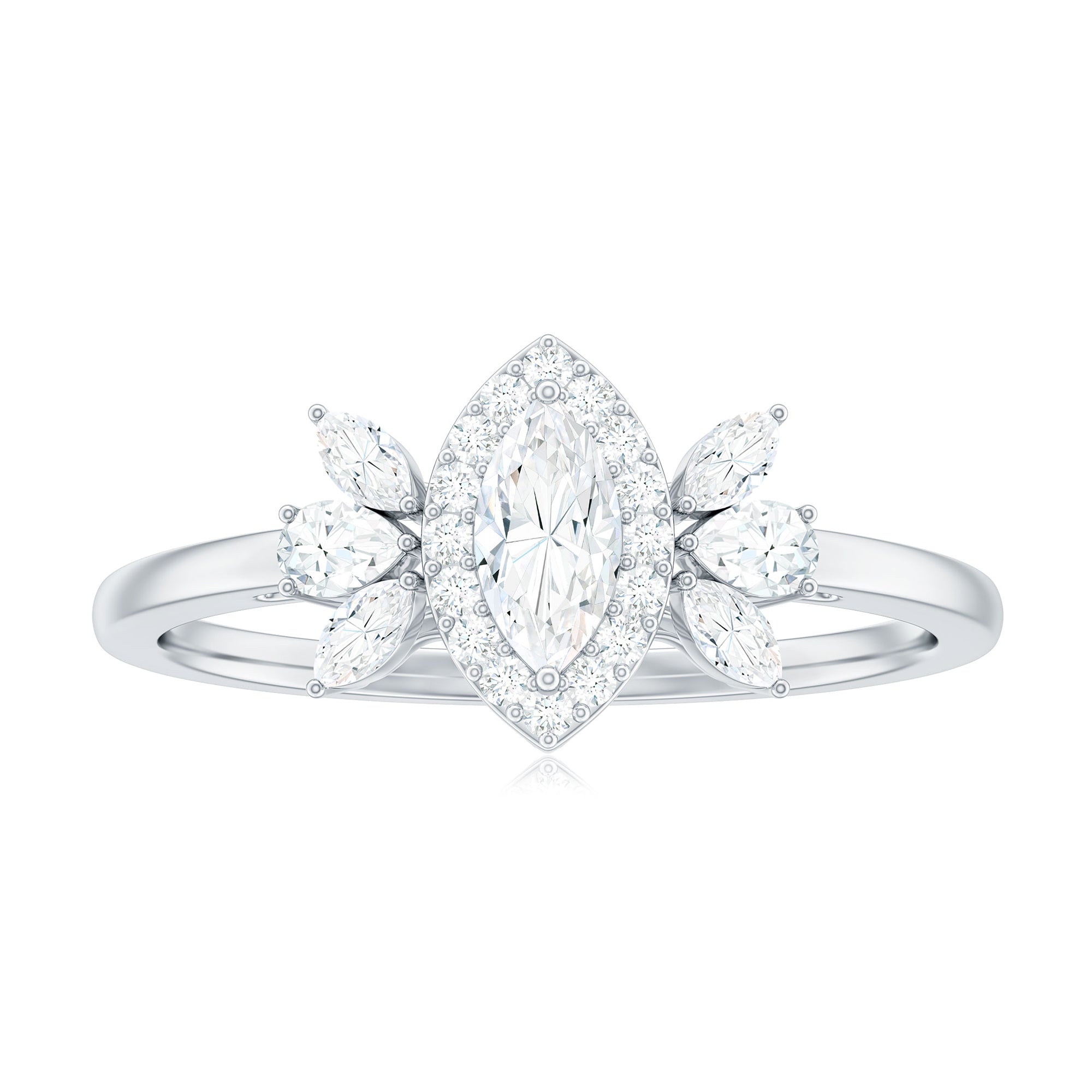 Certified Marquise Cut Moissanite Designer Halo Engagement Ring