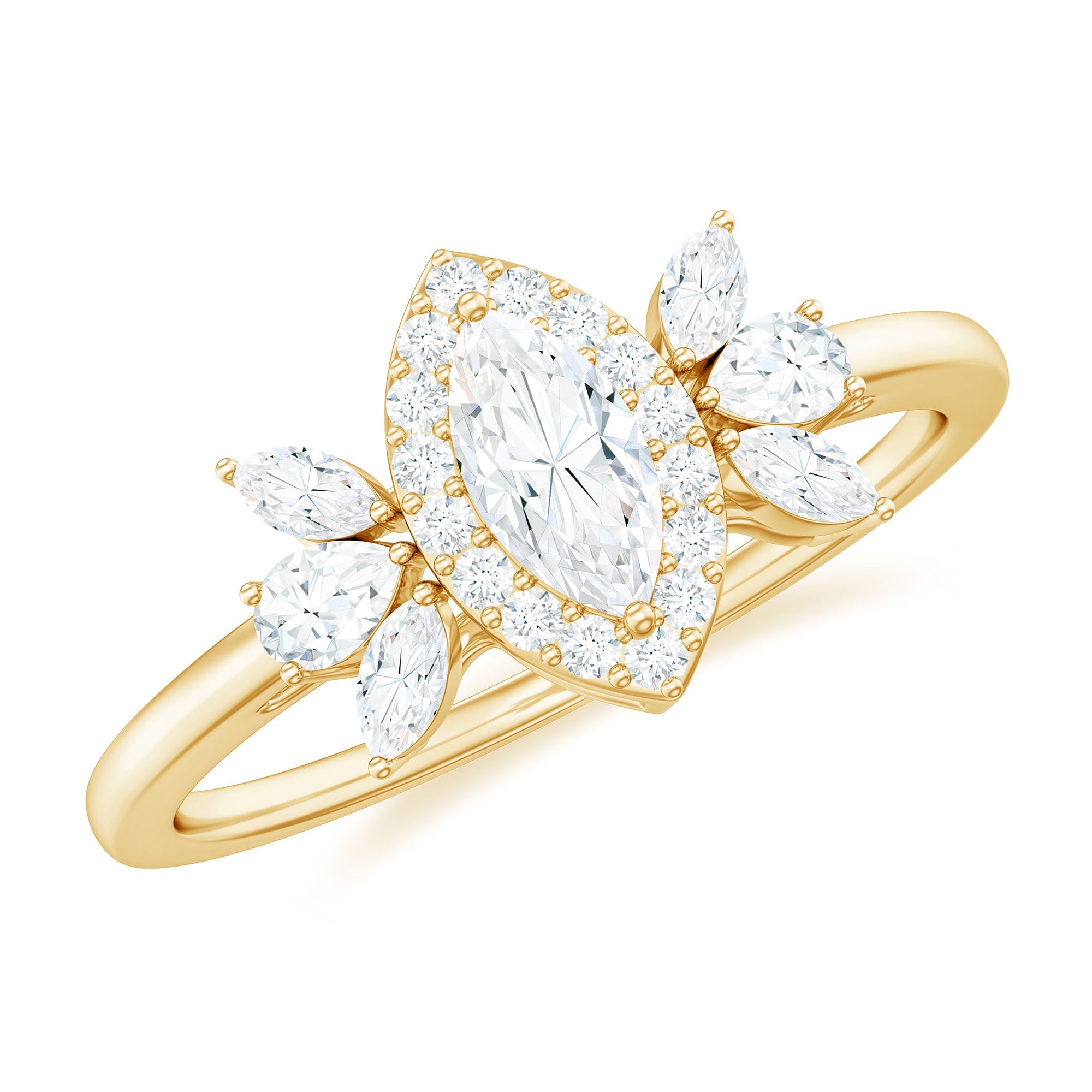 Certified Marquise Cut Moissanite Designer Halo Engagement Ring