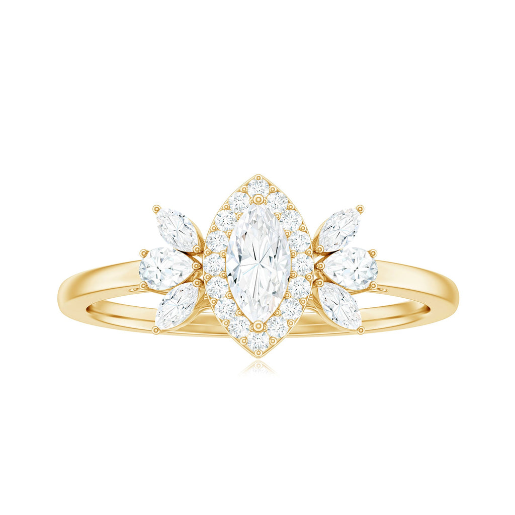 Certified Marquise Cut Moissanite Designer Halo Engagement Ring