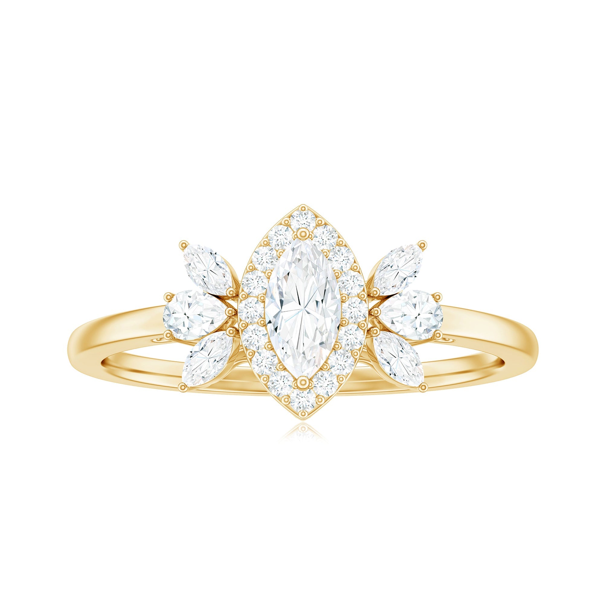 Certified Marquise Cut Moissanite Designer Halo Engagement Ring
