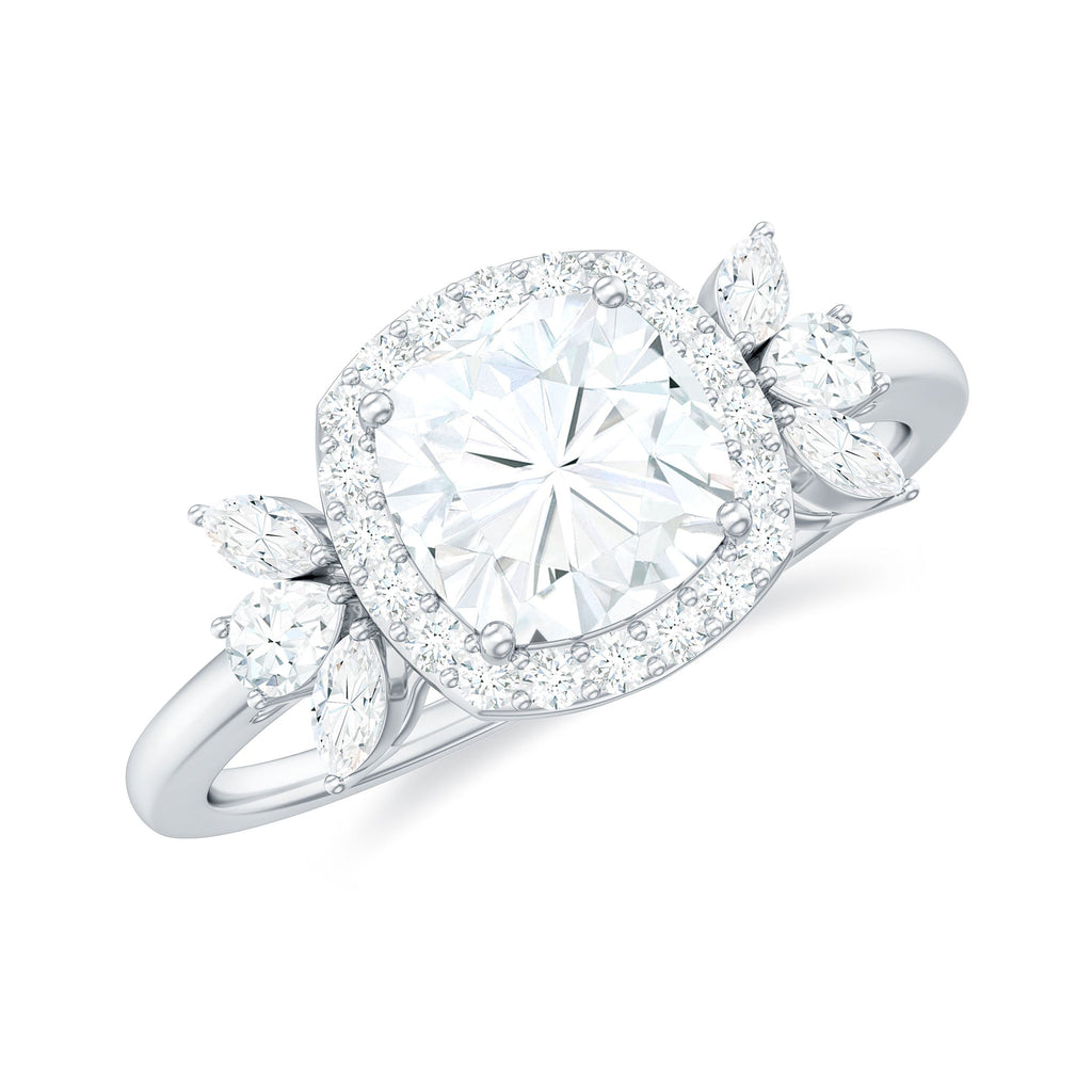 1.7 Carat Cushion Cut Moissanite Designer Halo Engagement Ring
