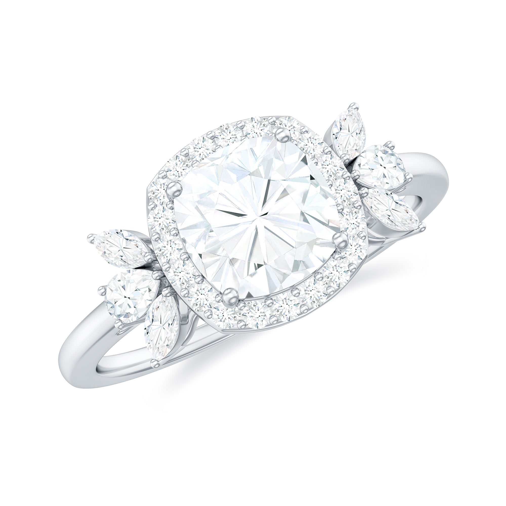 1.7 Carat Cushion Cut Moissanite Designer Halo Engagement Ring