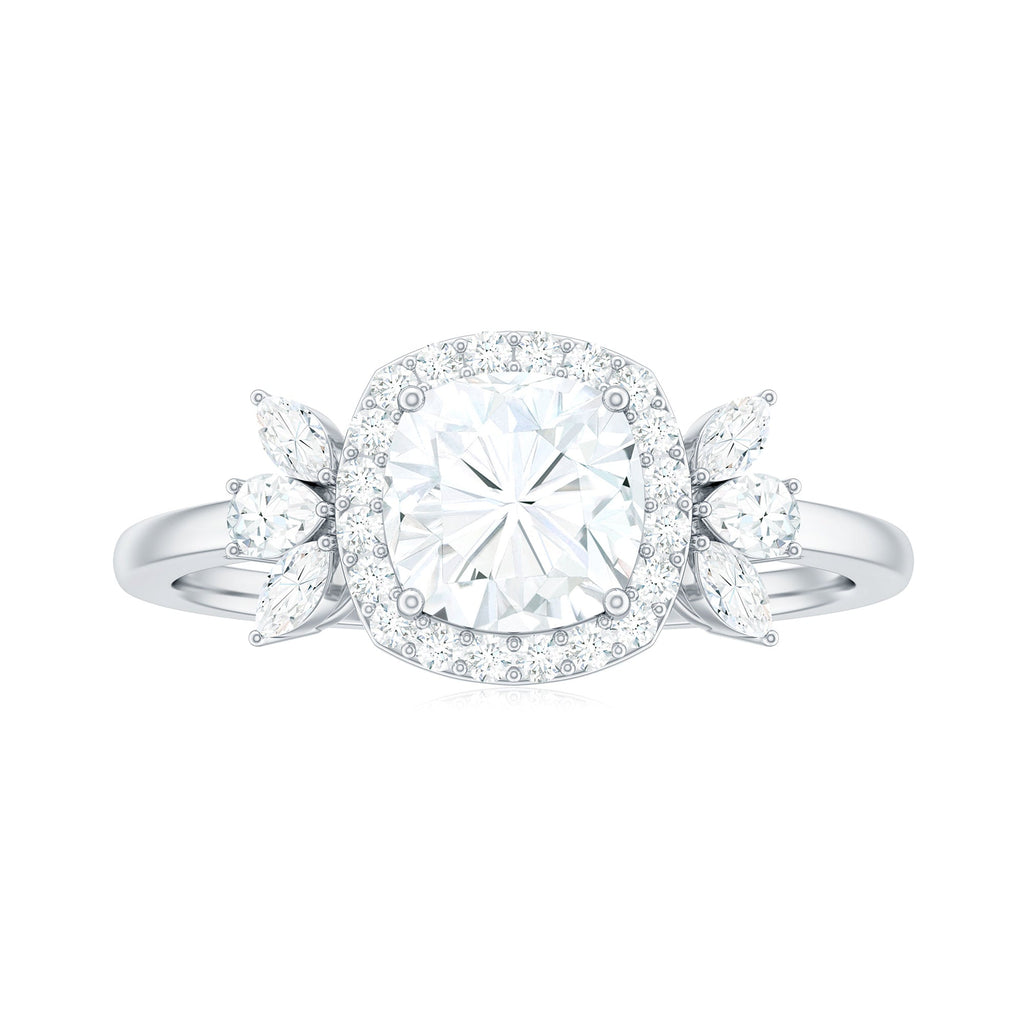 1.7 Carat Cushion Cut Moissanite Designer Halo Engagement Ring