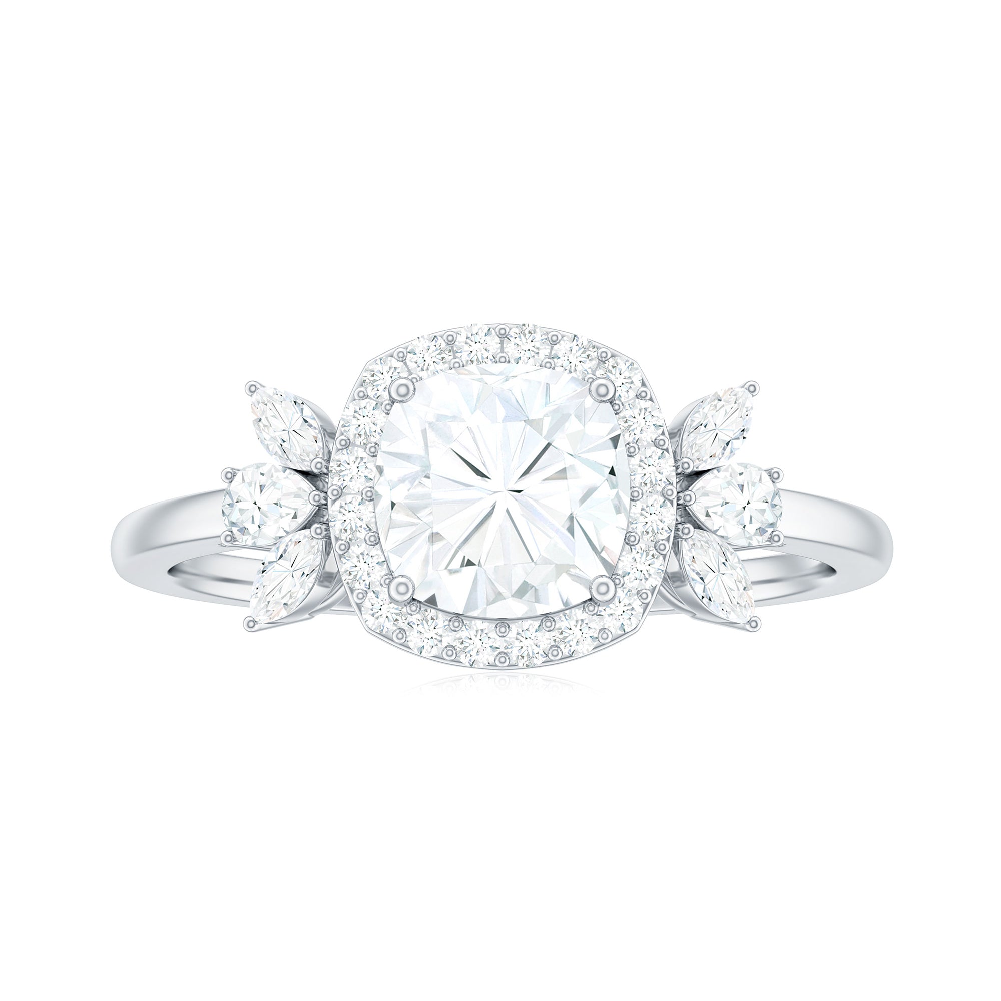 1.7 Carat Cushion Cut Moissanite Designer Halo Engagement Ring