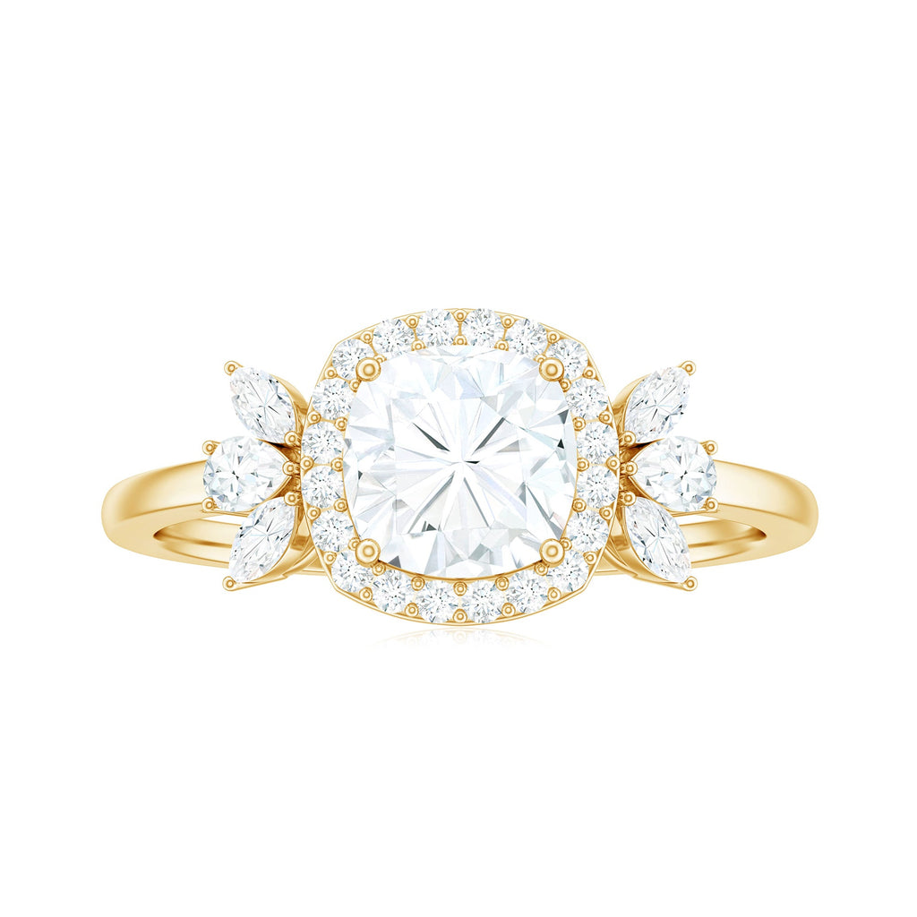 1.7 Carat Cushion Cut Moissanite Designer Halo Engagement Ring