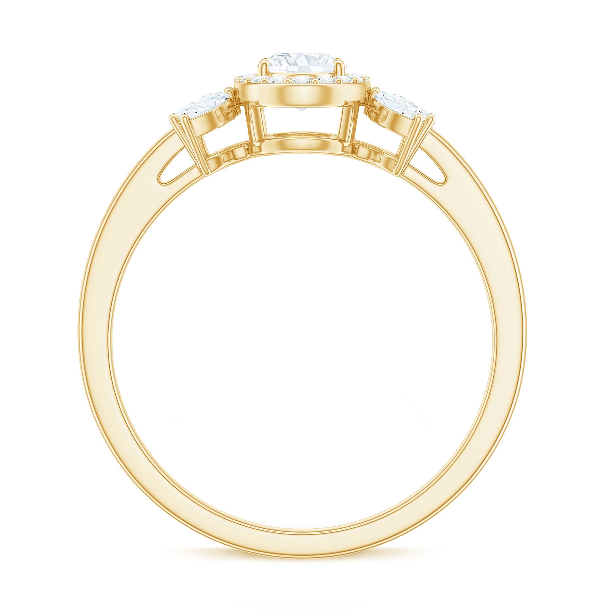 0.4 Carat Oval Cut Moissanite Halo Engagement Ring with Trio