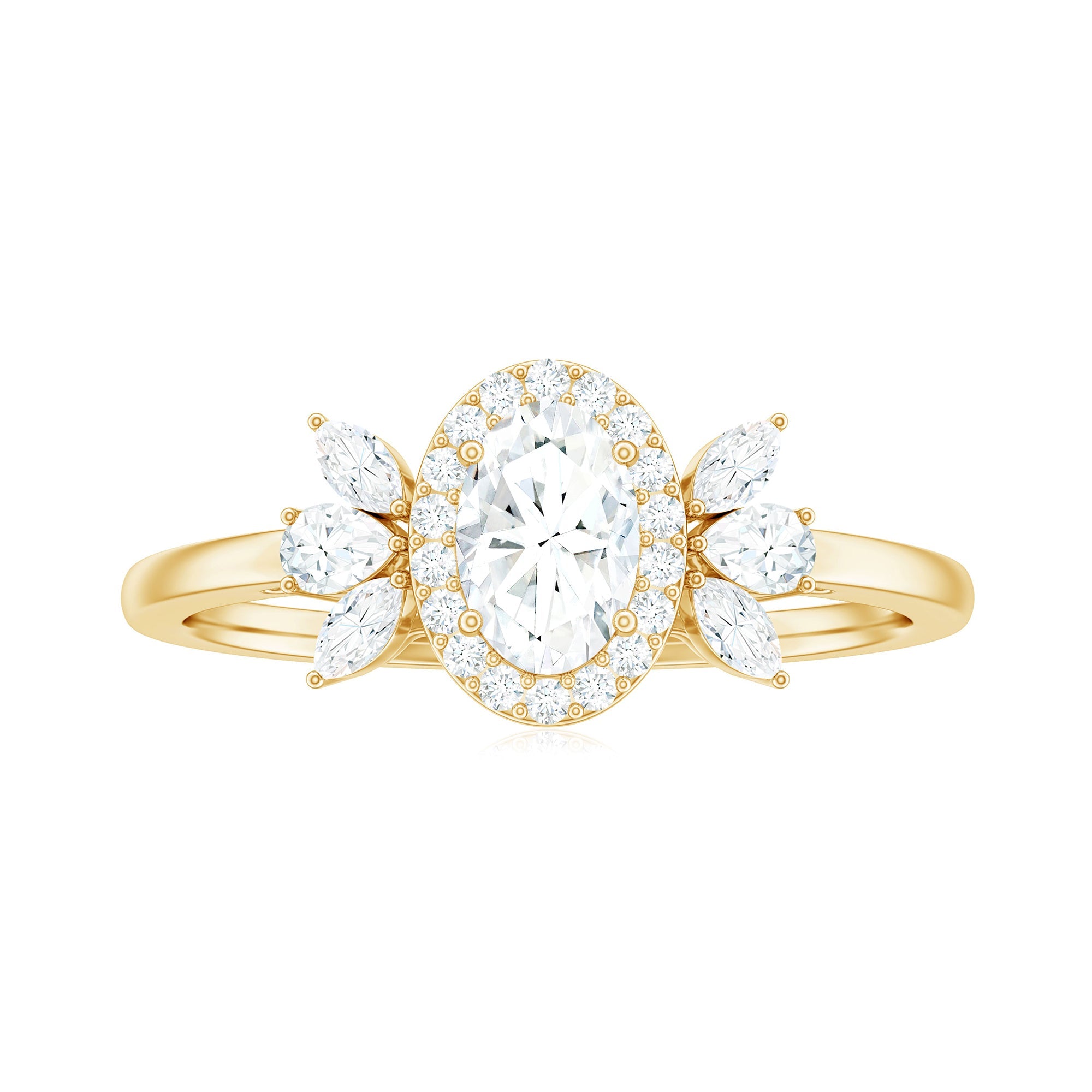 0.4 Carat Oval Cut Moissanite Halo Engagement Ring with Trio