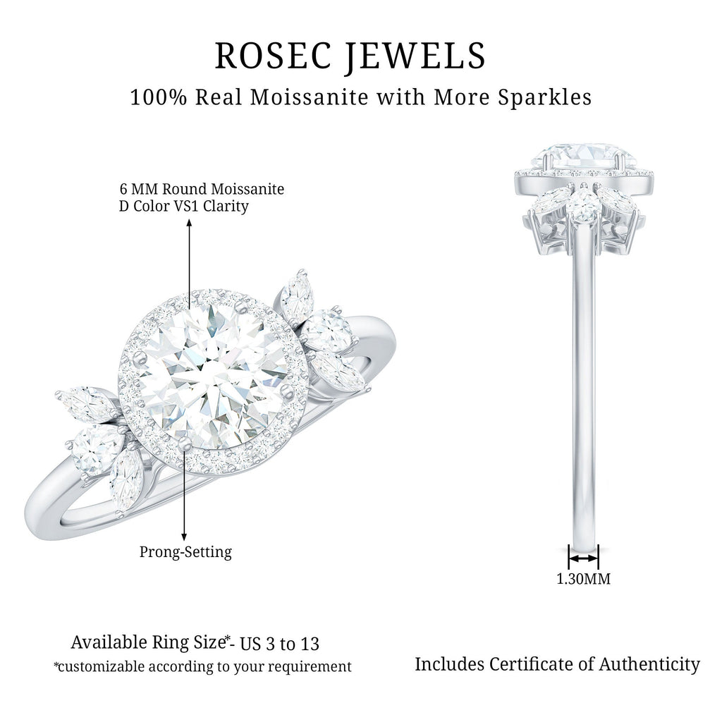 0.9 Carat Round Shape Moissanite Designer Halo Engagement Ring