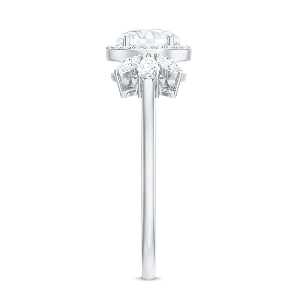 0.9 Carat Round Shape Moissanite Designer Halo Engagement Ring