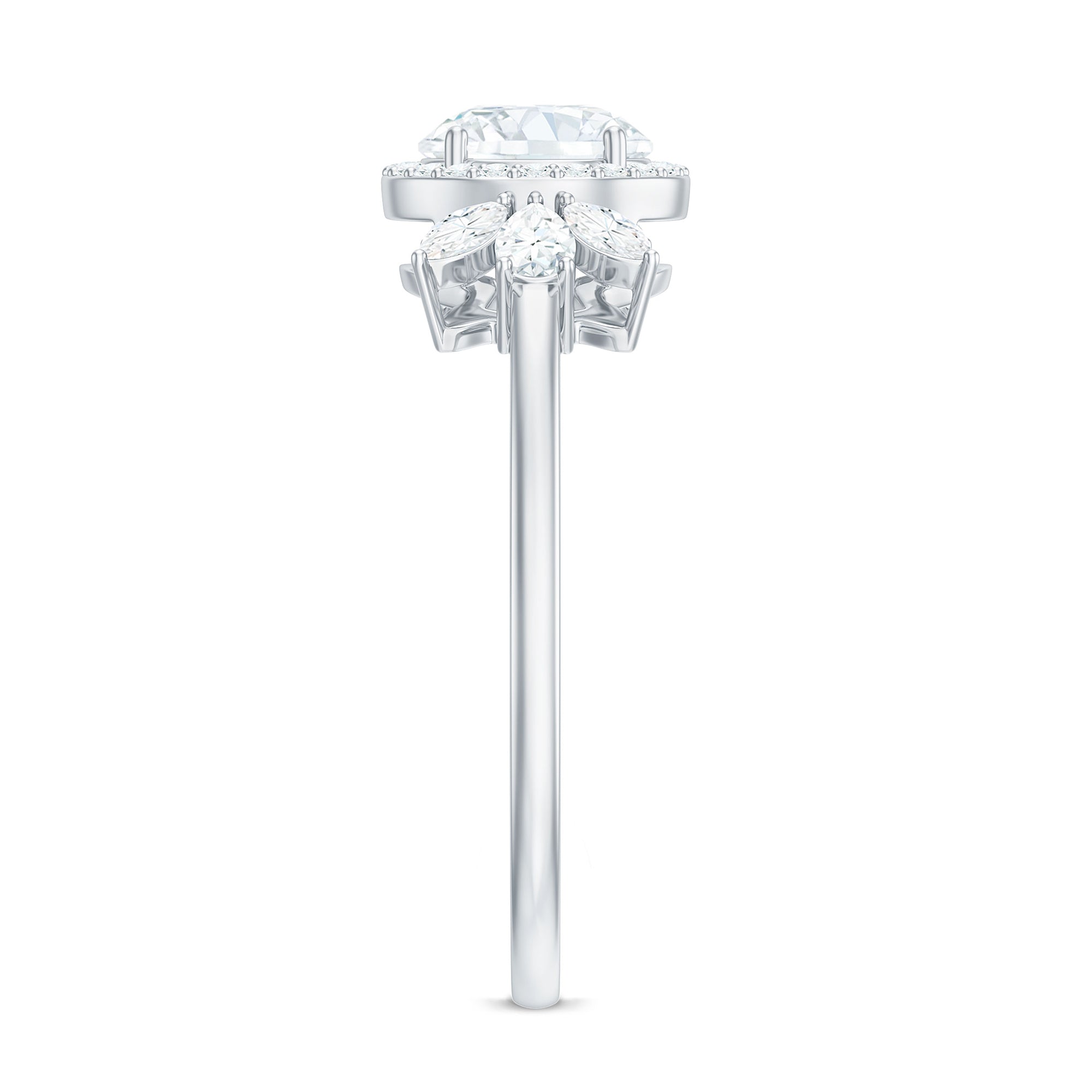 0.9 Carat Round Shape Moissanite Designer Halo Engagement Ring