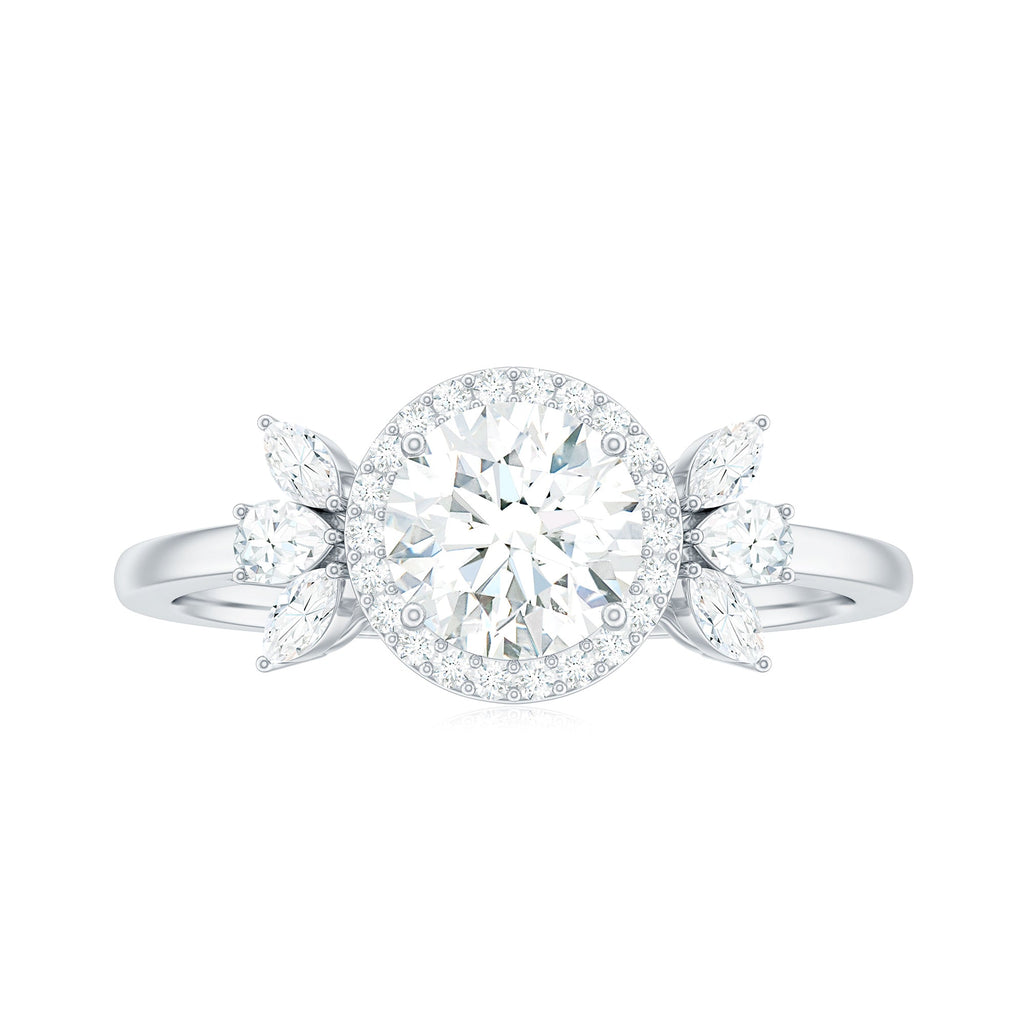 0.9 Carat Round Shape Moissanite Designer Halo Engagement Ring