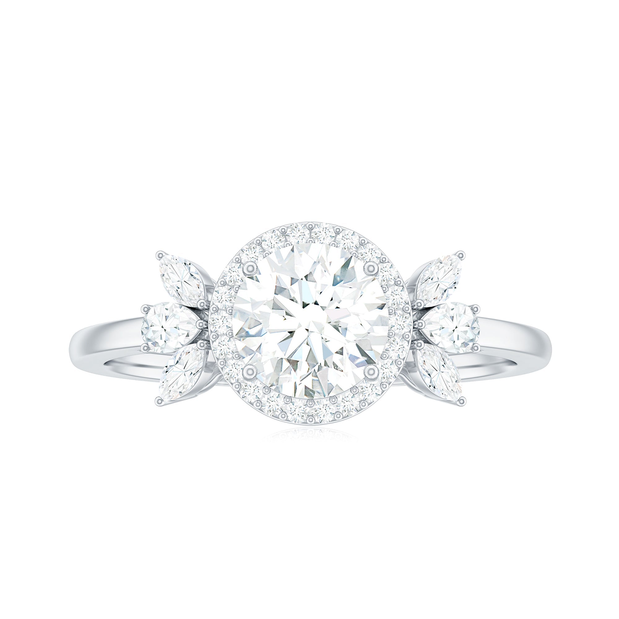 0.9 Carat Round Shape Moissanite Designer Halo Engagement Ring