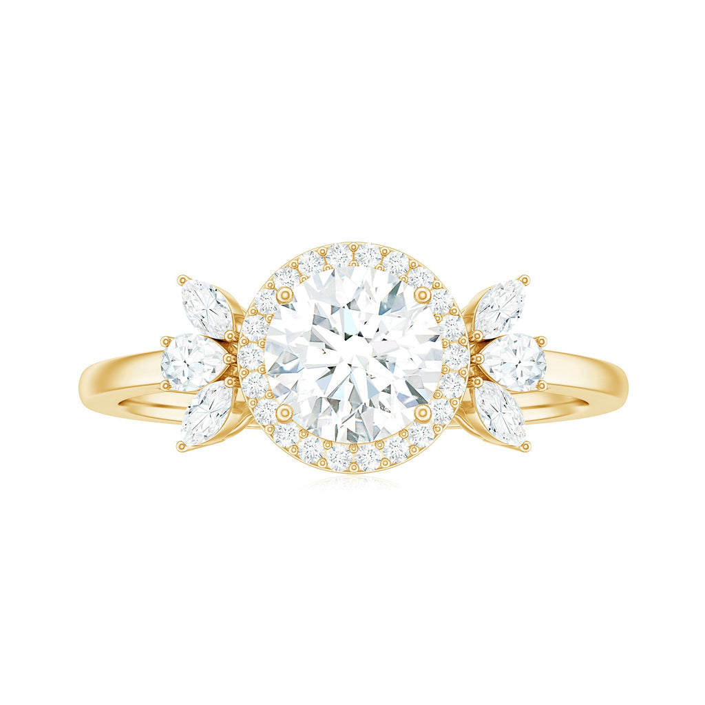 0.9 Carat Round Shape Moissanite Designer Halo Engagement Ring