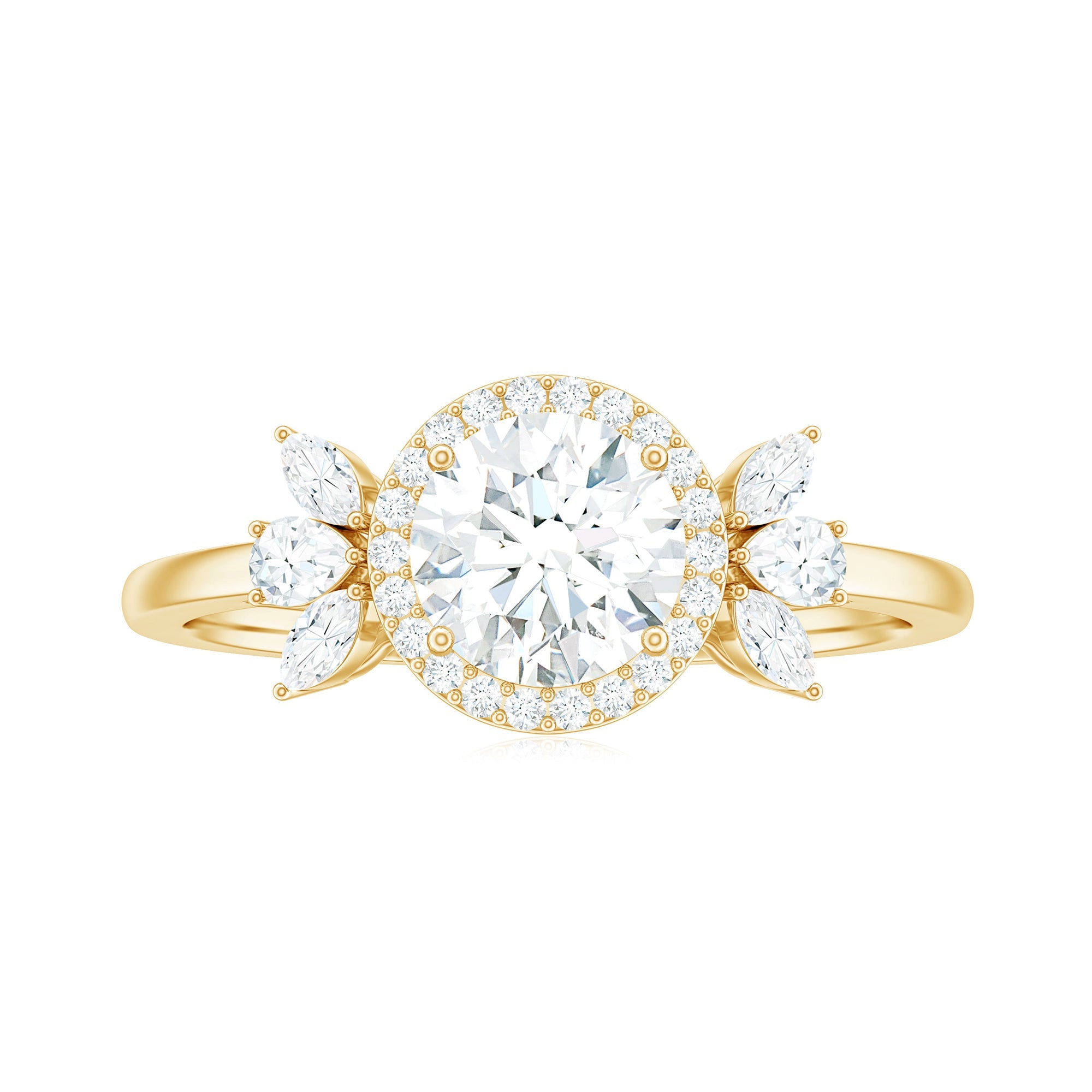 0.9 Carat Round Shape Moissanite Designer Halo Engagement Ring