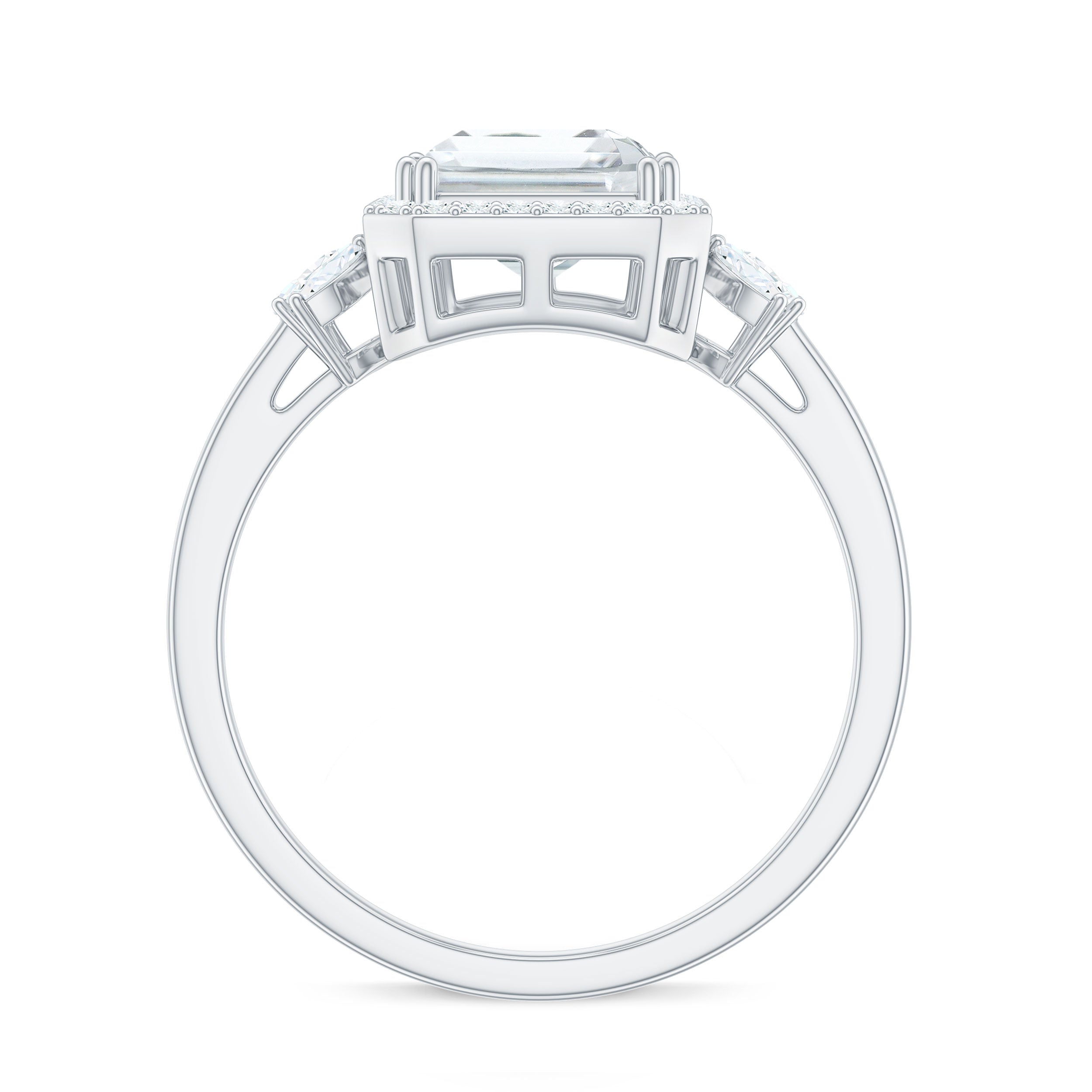 2.8 Carat Emerald Cut Certified Moissanite Statement Engagement Ring