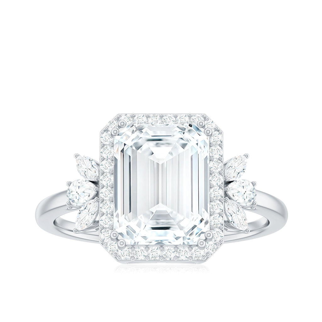 2.8 Carat Emerald Cut Certified Moissanite Statement Engagement Ring