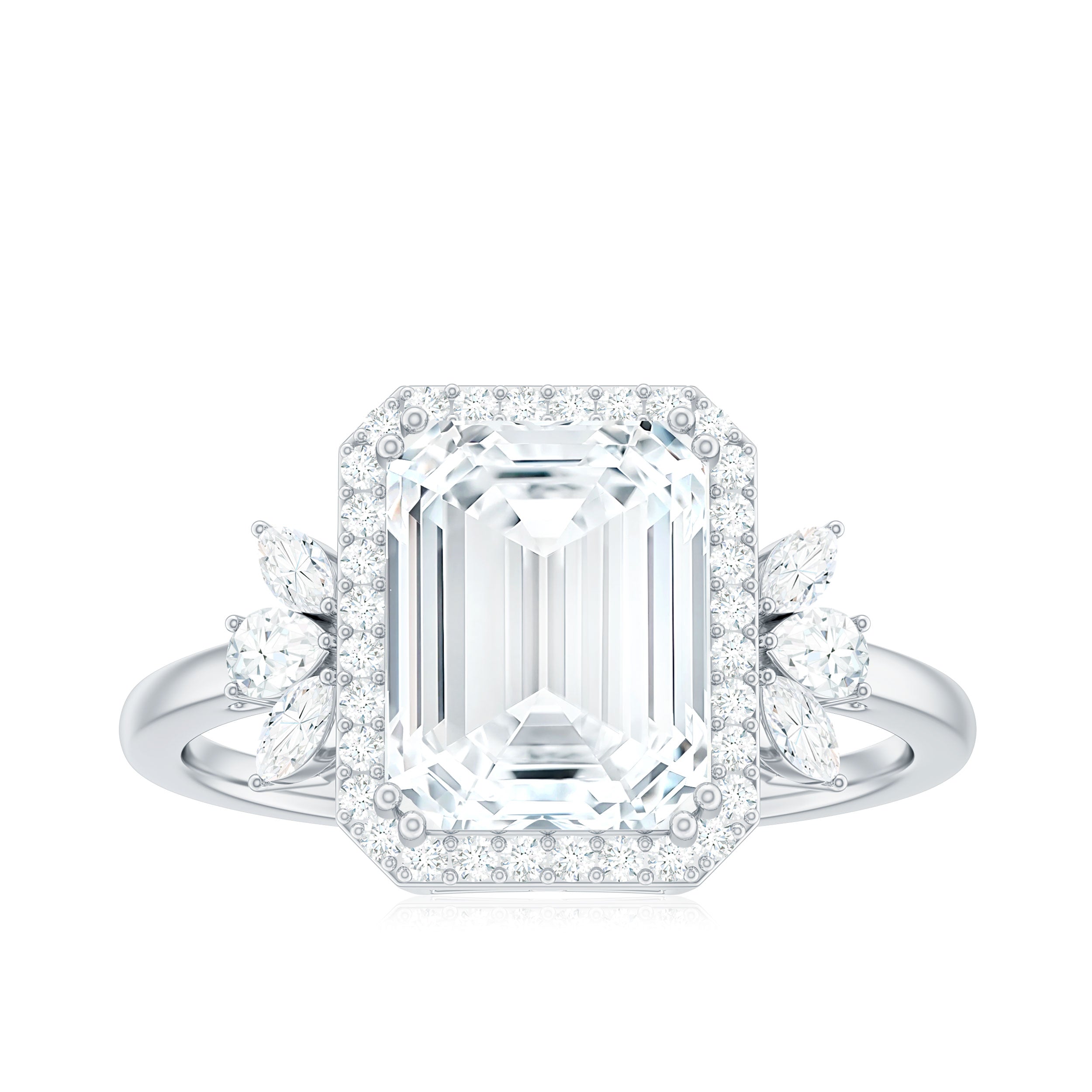 2.8 Carat Emerald Cut Certified Moissanite Statement Engagement Ring