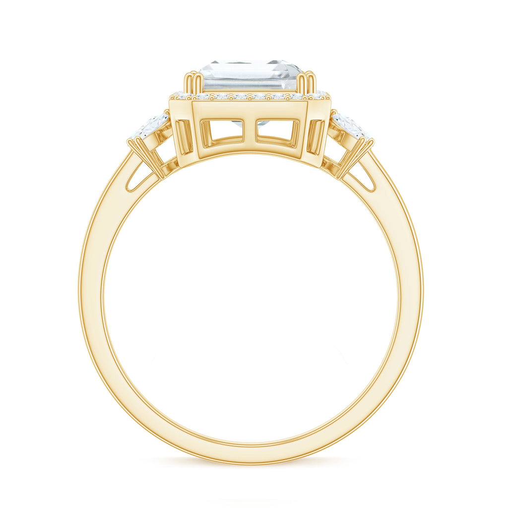 2.8 Carat Emerald Cut Certified Moissanite Statement Engagement Ring