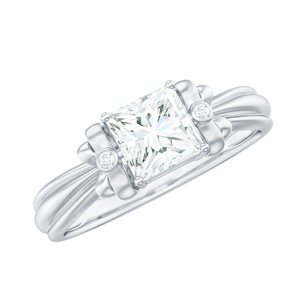 0.7 Carat Princess Cut Certified Moissanite Designer Bow Engagement Ring