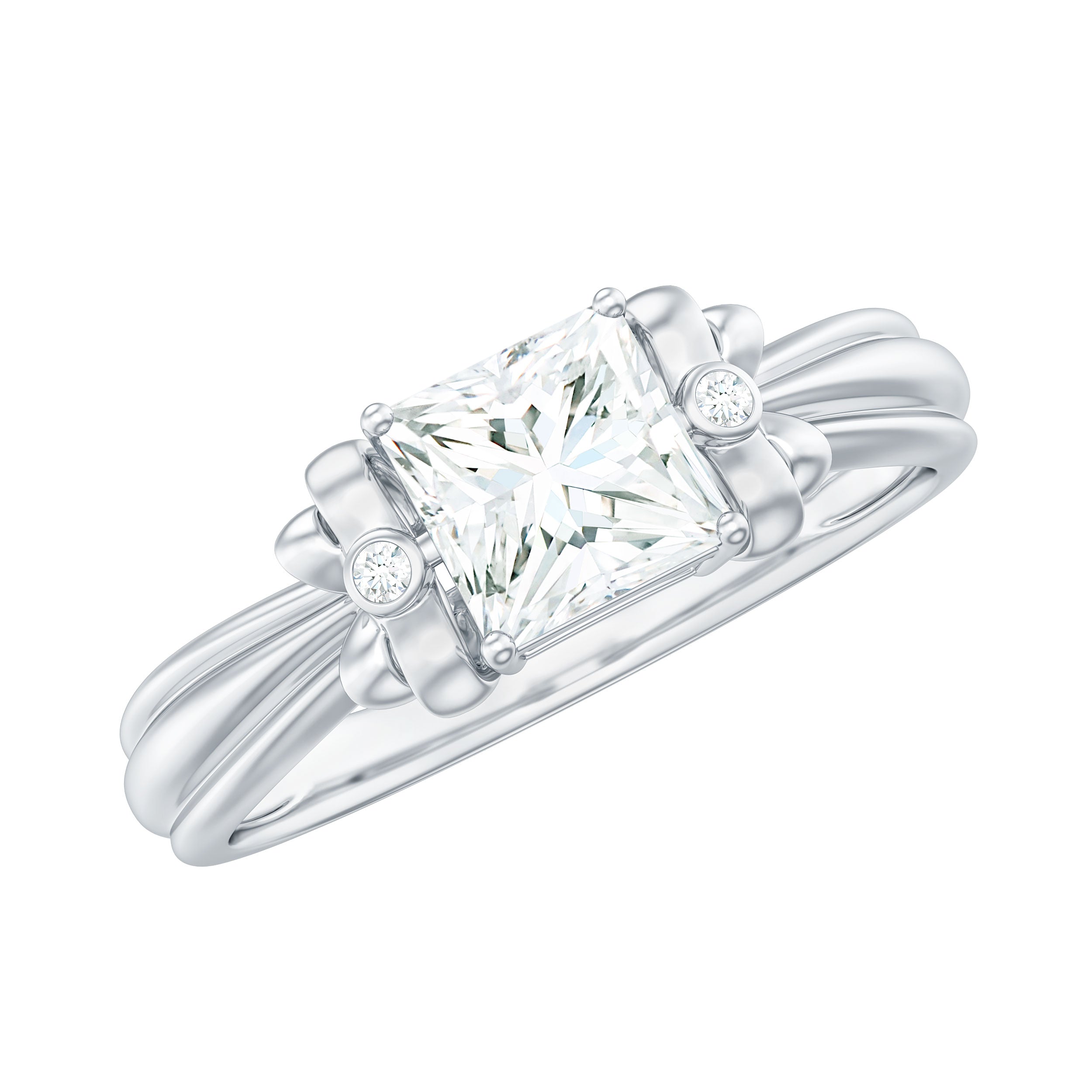 0.7 Carat Princess Cut Certified Moissanite Designer Bow Engagement Ring