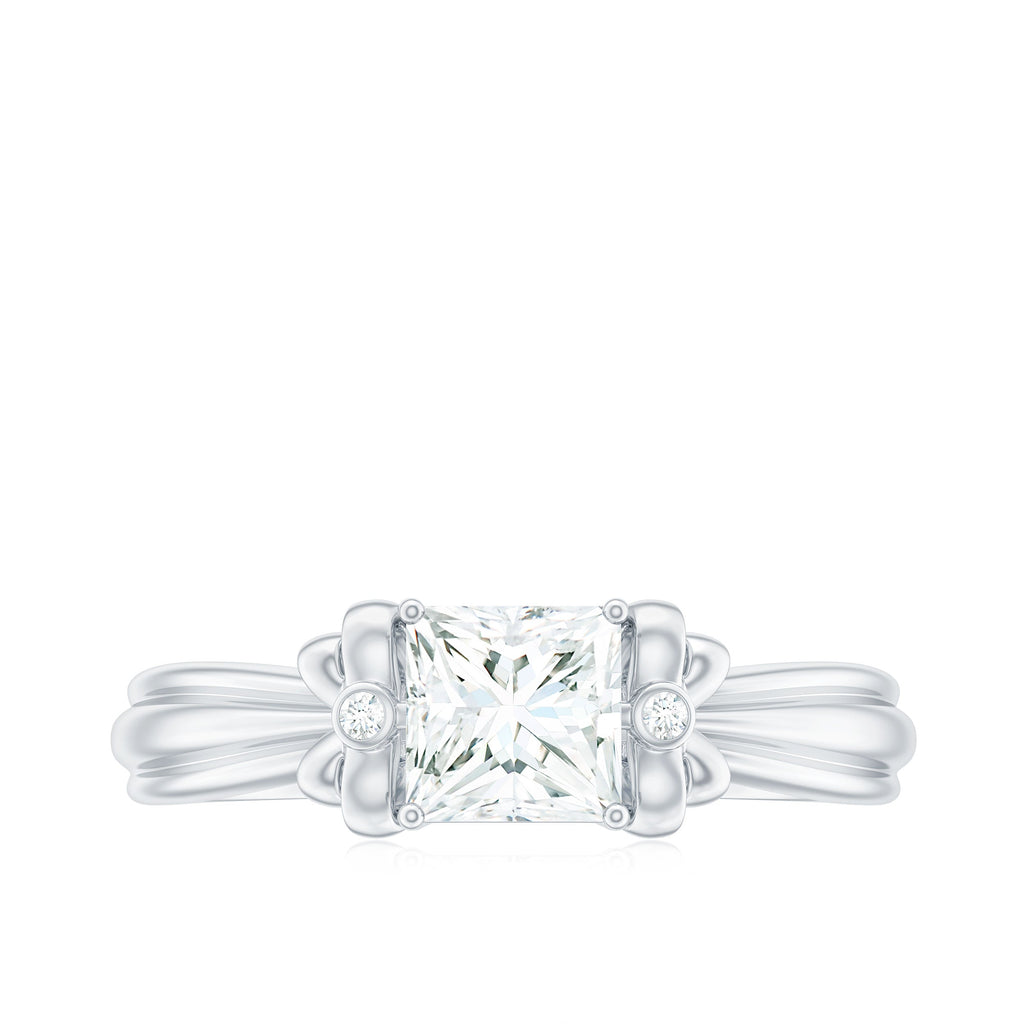 0.7 Carat Princess Cut Certified Moissanite Designer Bow Engagement Ring
