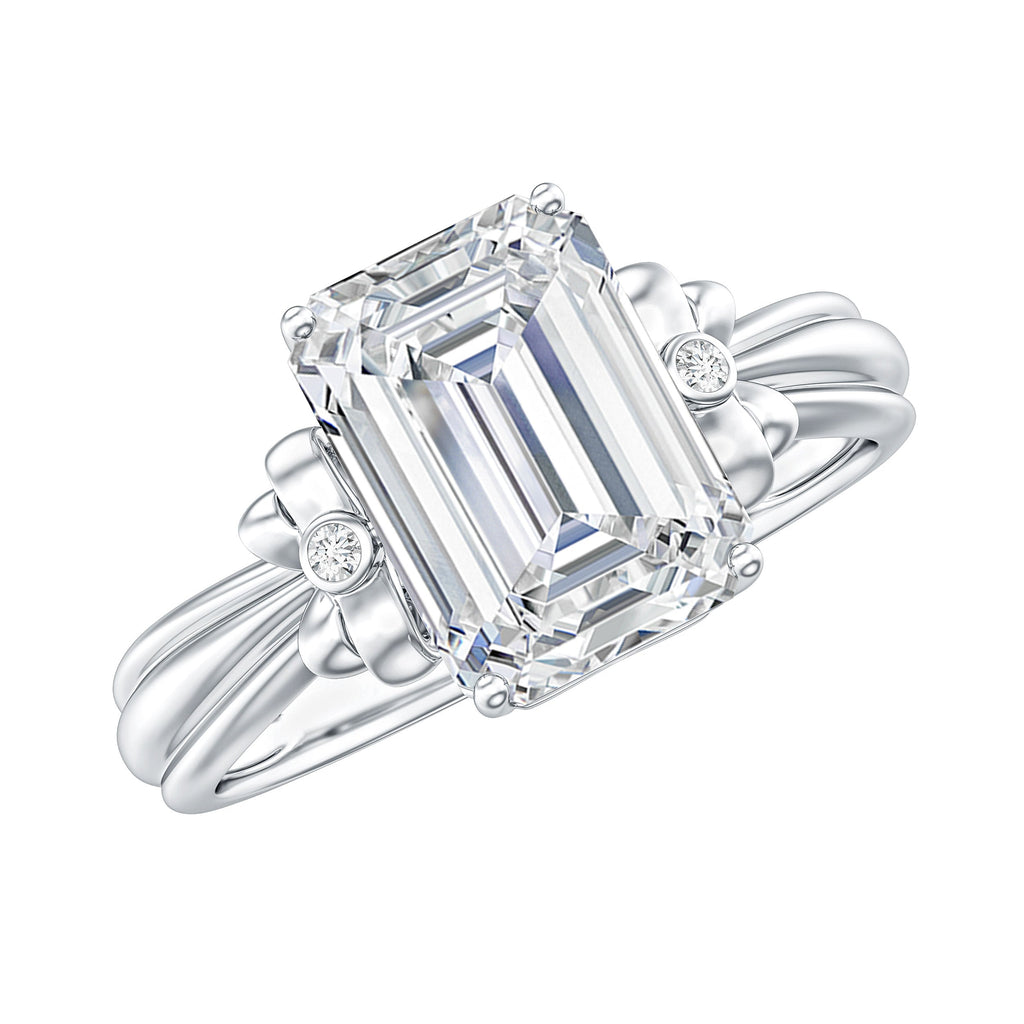 Certified Emerald Cut Moissanite Huge Engagement Ring