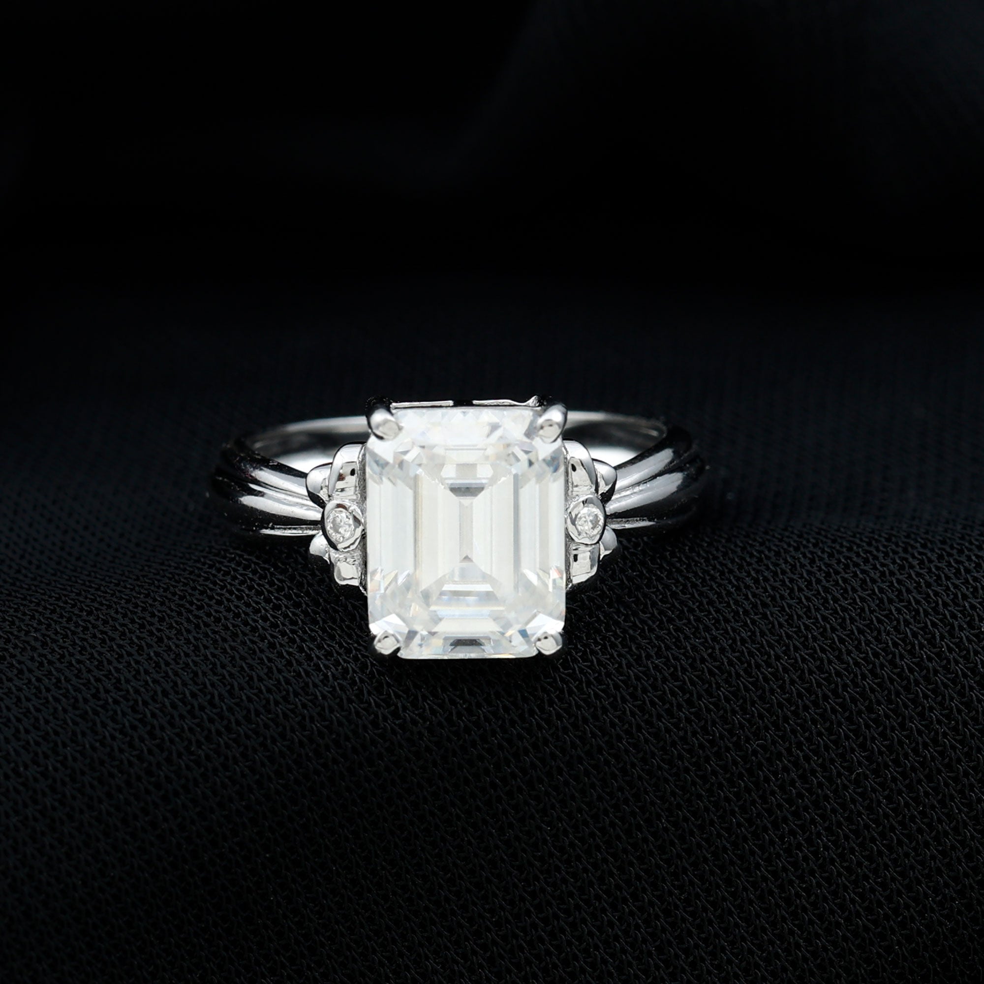 Certified Emerald Cut Moissanite Huge Engagement Ring