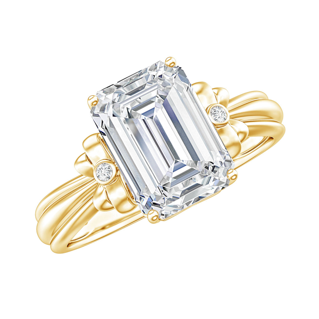 Certified Emerald Cut Moissanite Huge Engagement Ring
