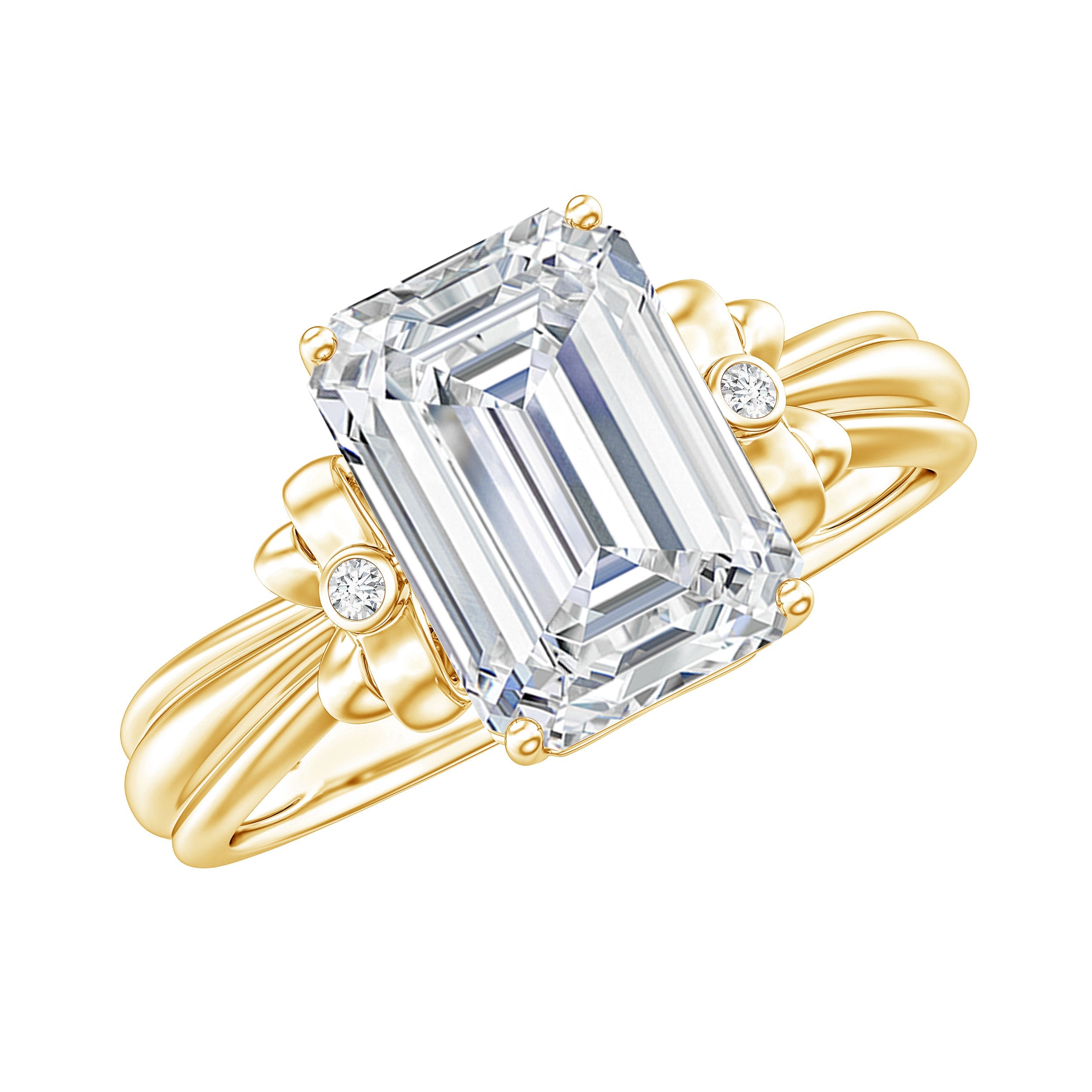 Certified Emerald Cut Moissanite Huge Engagement Ring
