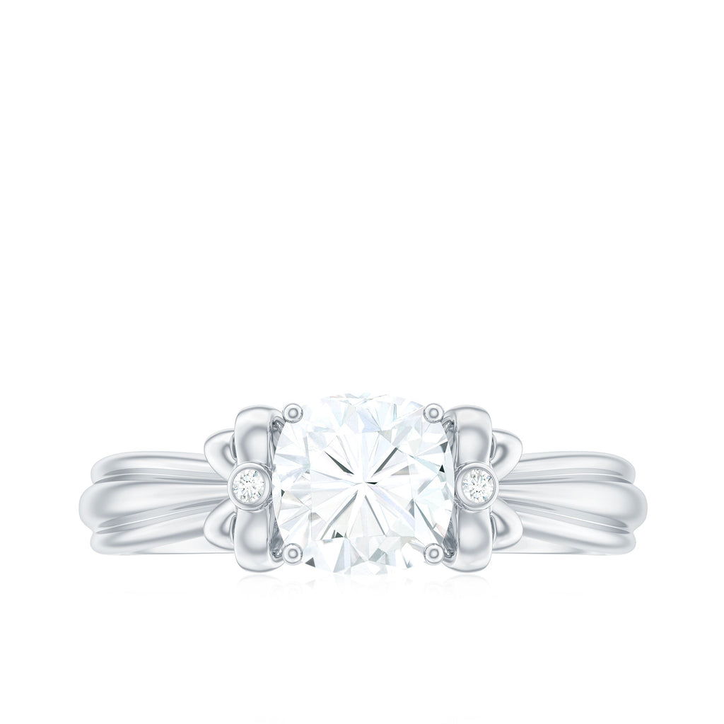 1.7 Carat Cushion Cut Moissanite Designer Solitaire Ring with Engraved Shank