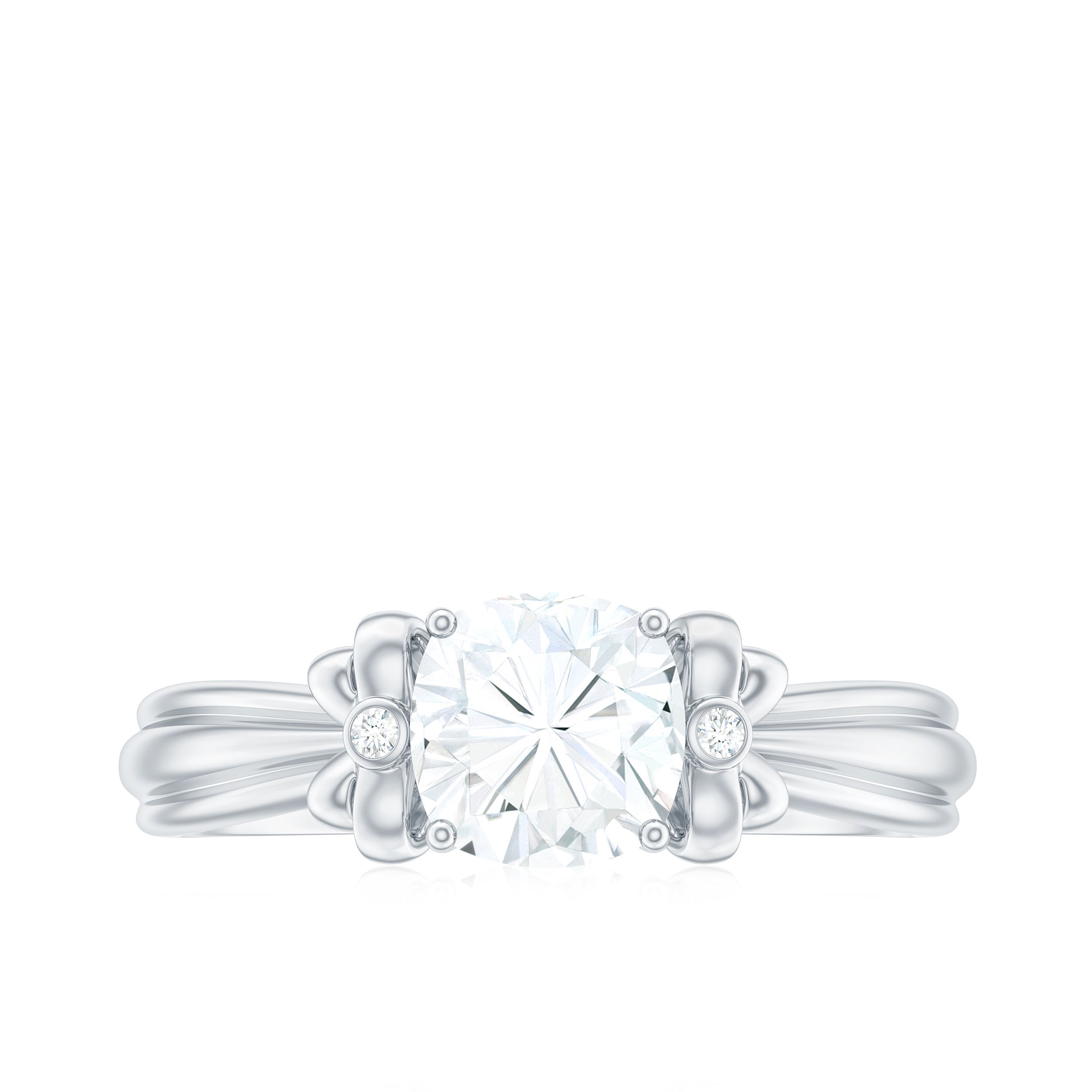 1.7 Carat Cushion Cut Moissanite Designer Solitaire Ring with Engraved Shank